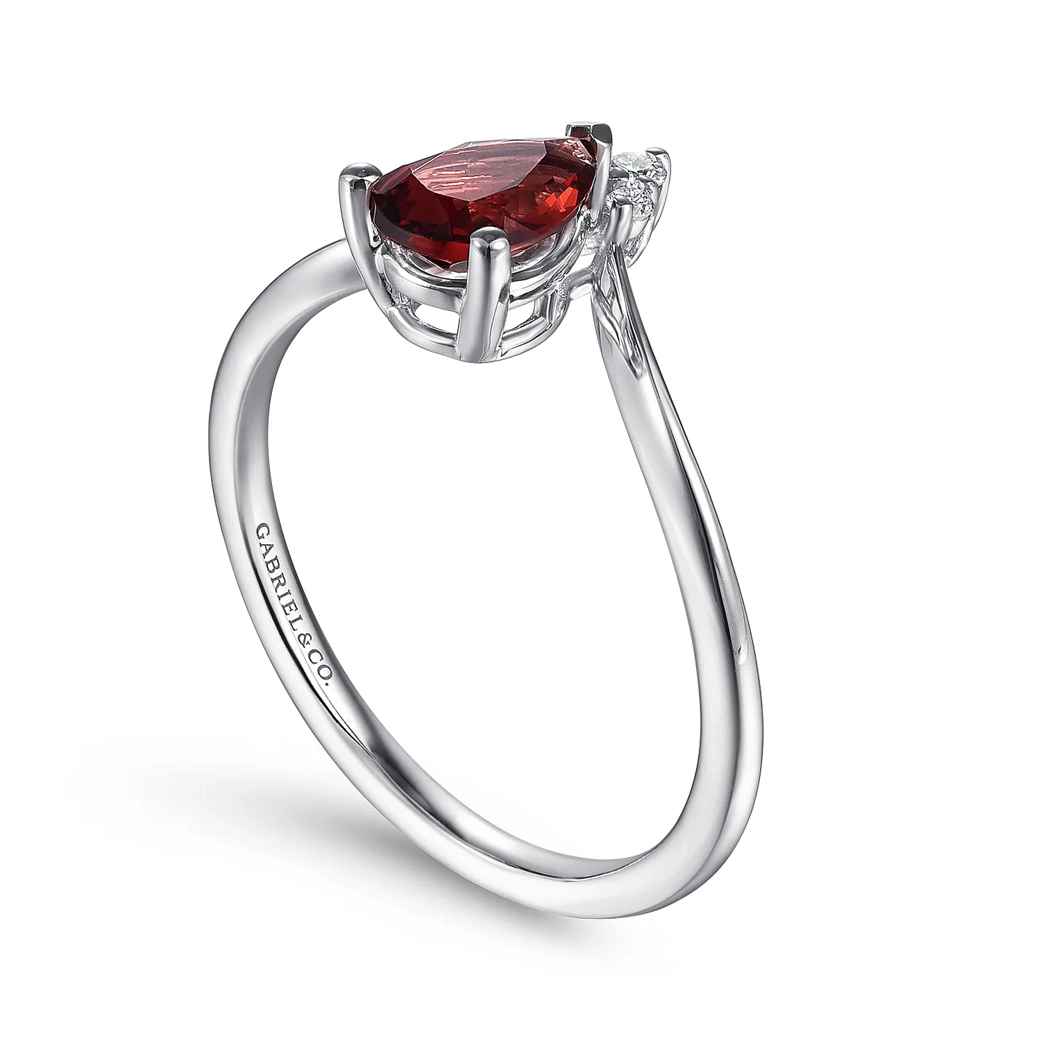 Garnet Diamond Chevron Promise Ring in 14K White Gold, photograph 3
