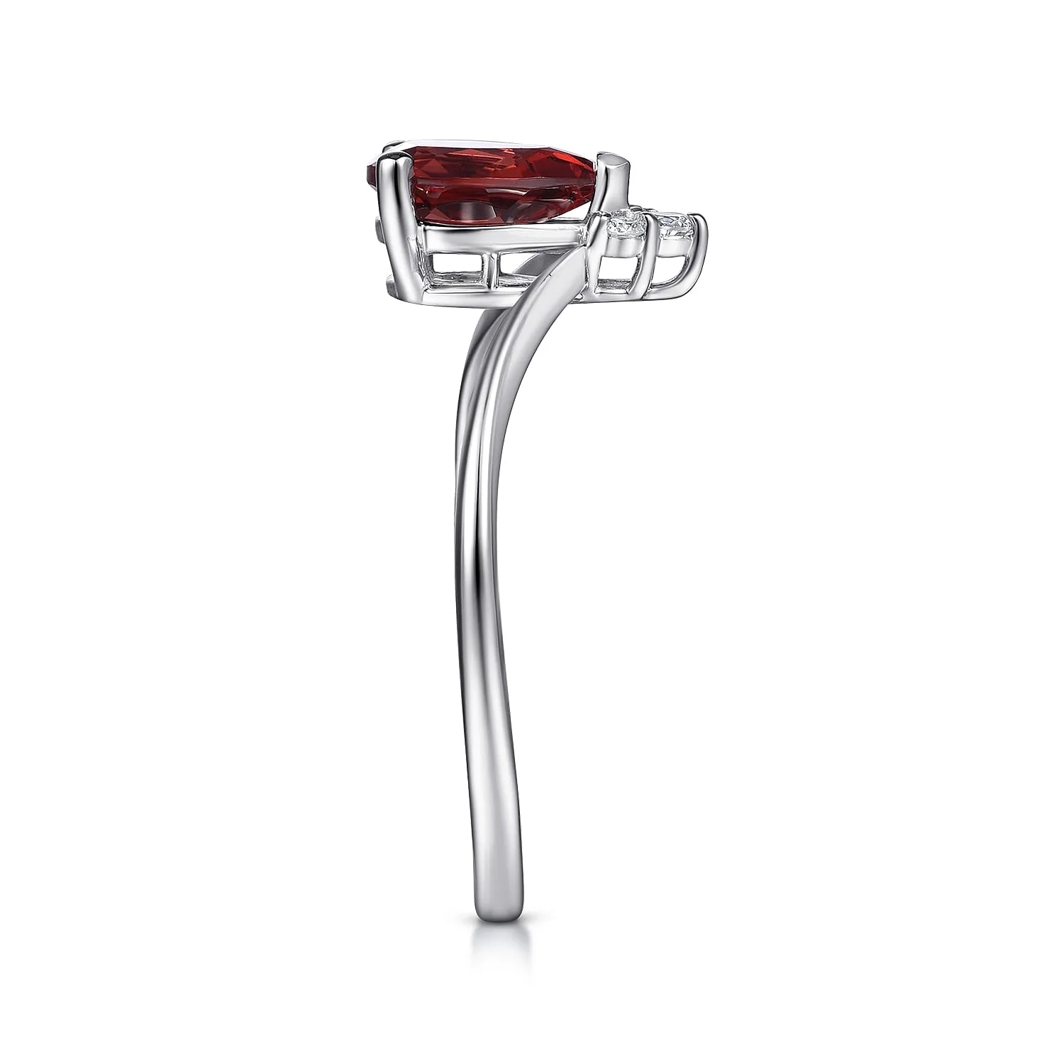 Garnet Diamond Chevron Promise Ring in 14K White Gold, photograph 4