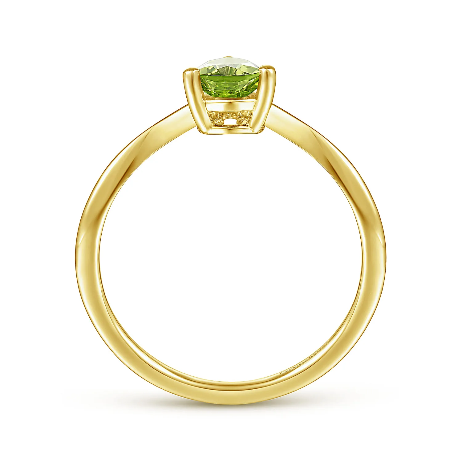 Peridot Diamond Chevron Promise Ring in 14K Yellow Gold, photograph 2