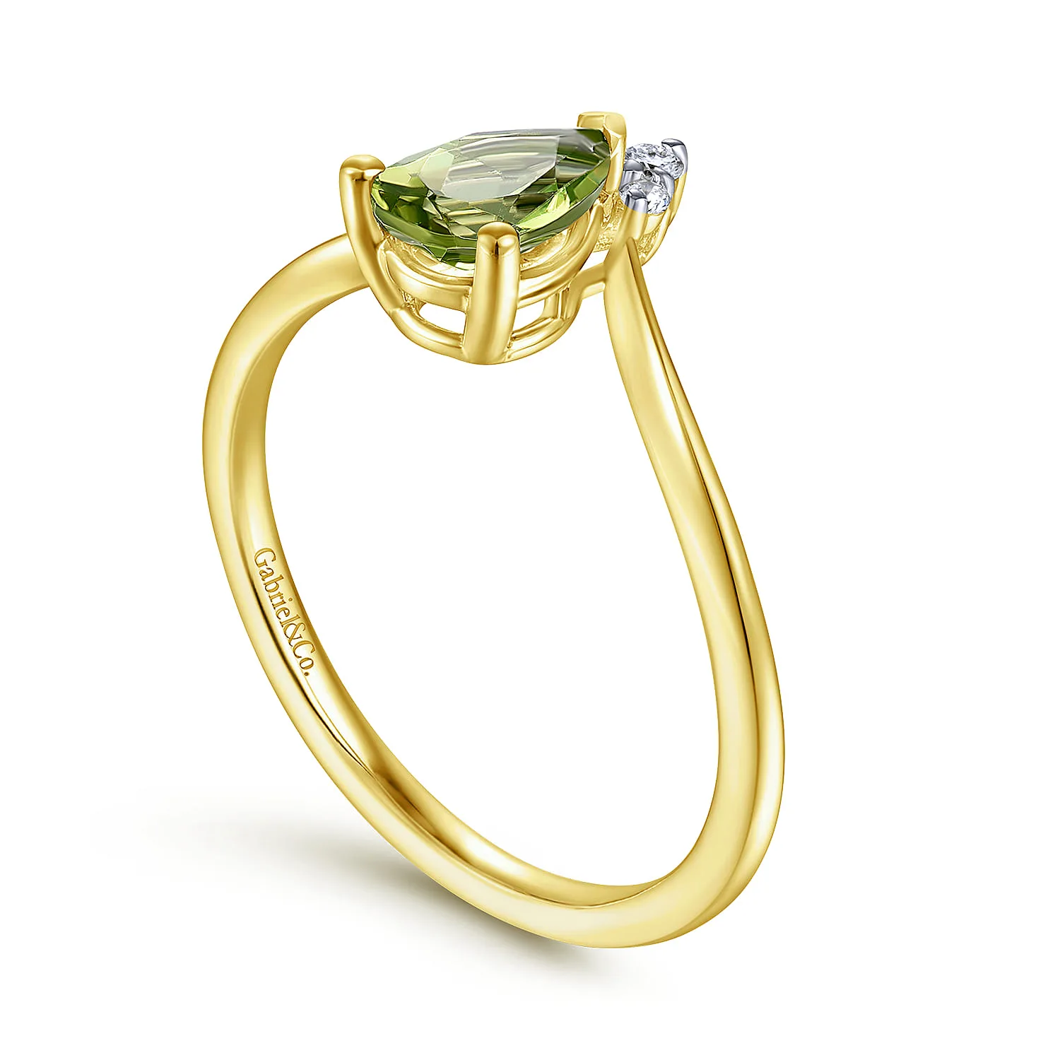 Peridot Diamond Chevron Promise Ring in 14K Yellow Gold, photograph 3