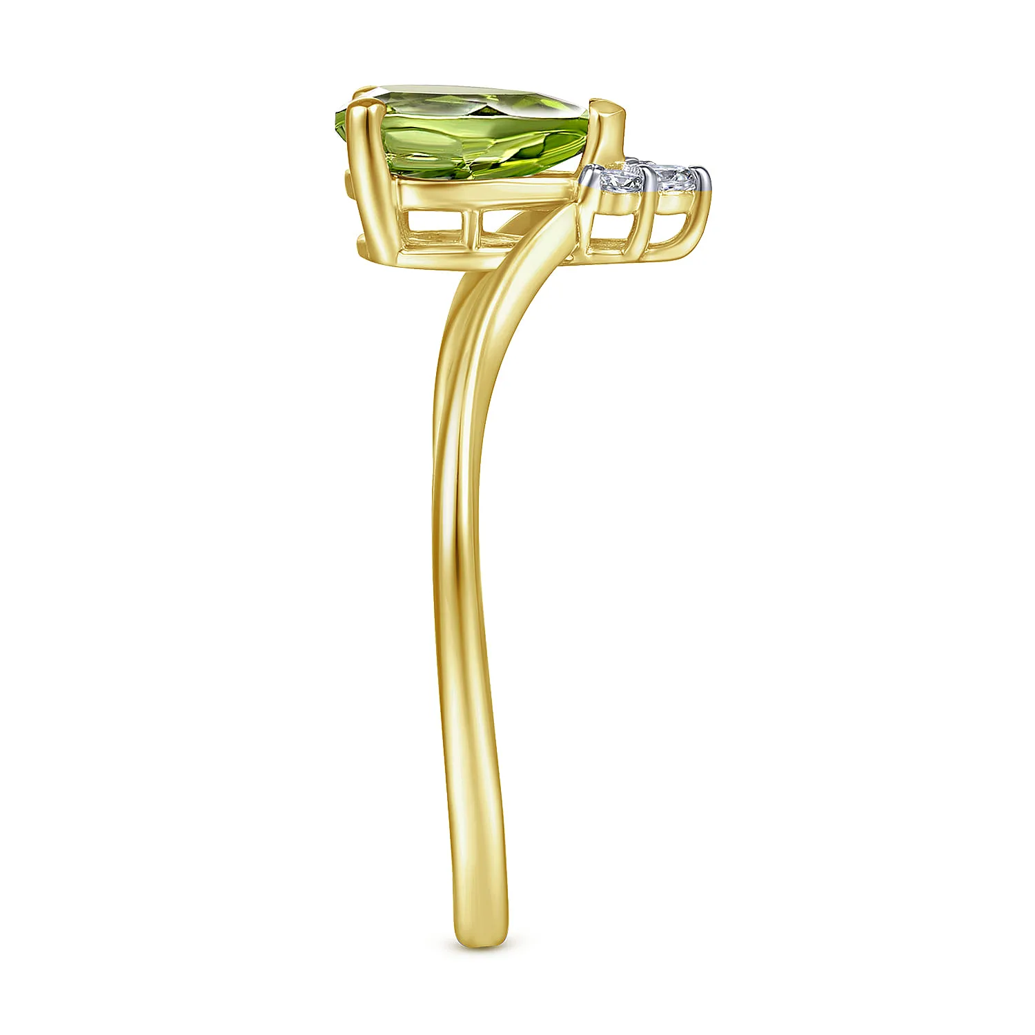 Peridot Diamond Chevron Promise Ring in 14K Yellow Gold, photograph 4