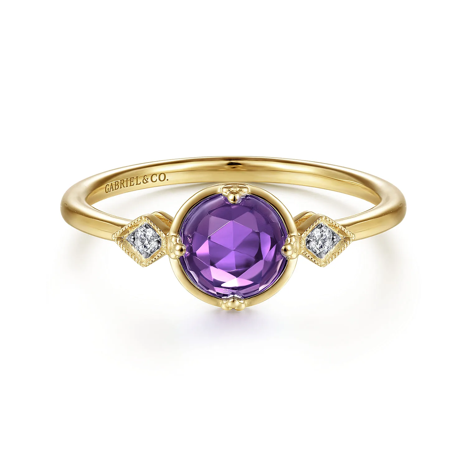 Three Stone Amethyst and Diamond Promise Ring