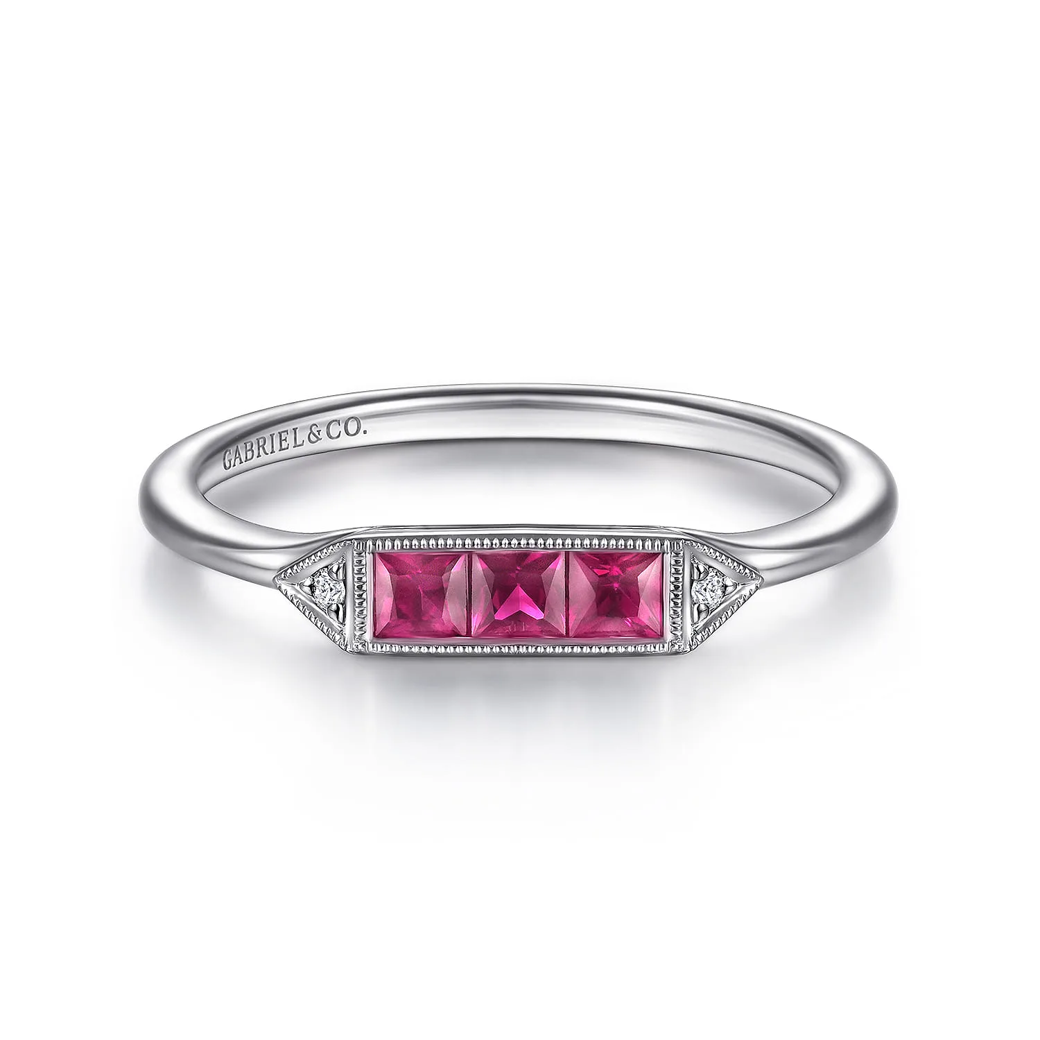 Diamond and Trio Princess Cut Ruby Promise Ring