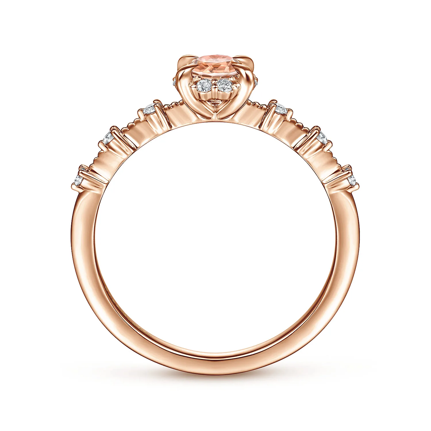 Round Morganite and Diamond Halo Ring in 14K Rose Gold, photograph 2