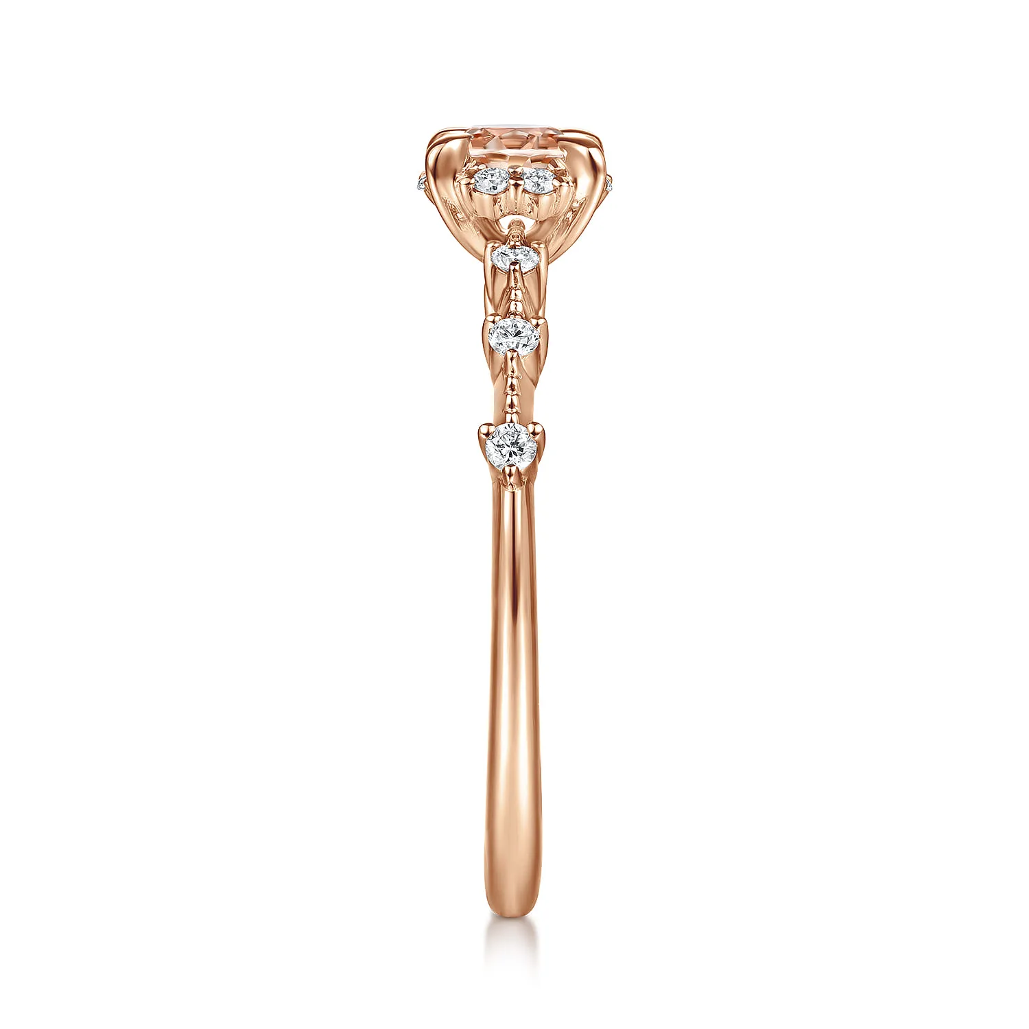 Round Morganite and Diamond Halo Ring in 14K Rose Gold, photograph 4
