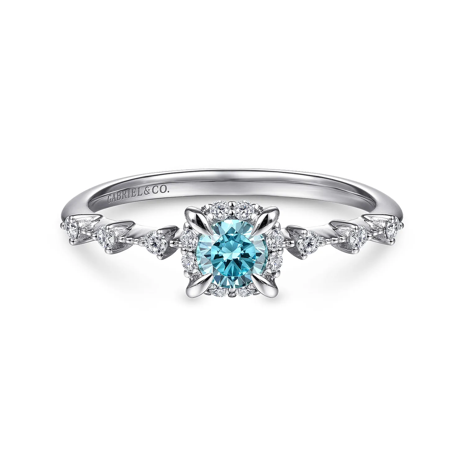 Round Blue Topaz and Diamond Halo Promise Ring