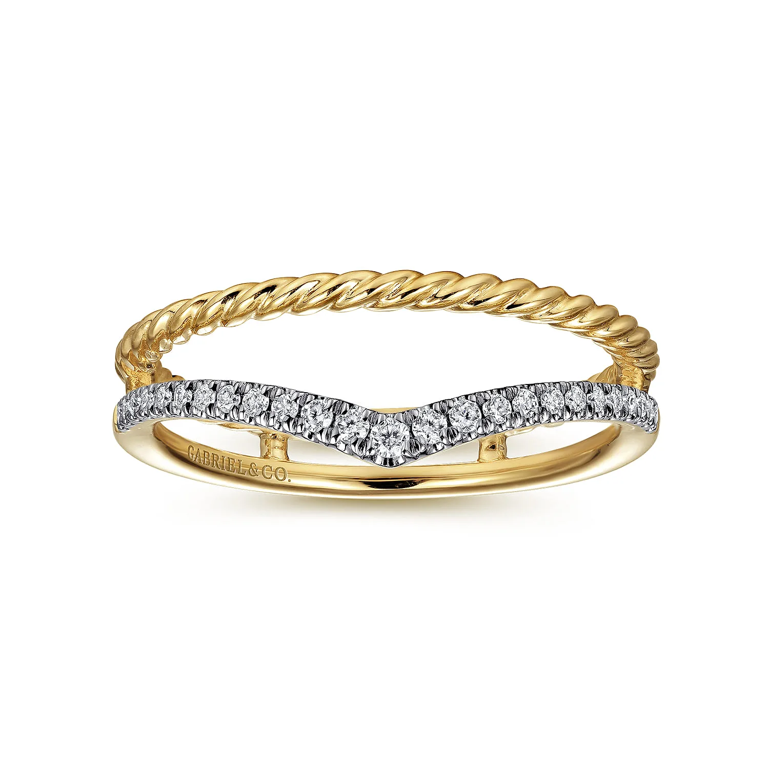 Twisted Rope Split Foundation Diamond Ring in 14K Yellow Gold, photograph 4