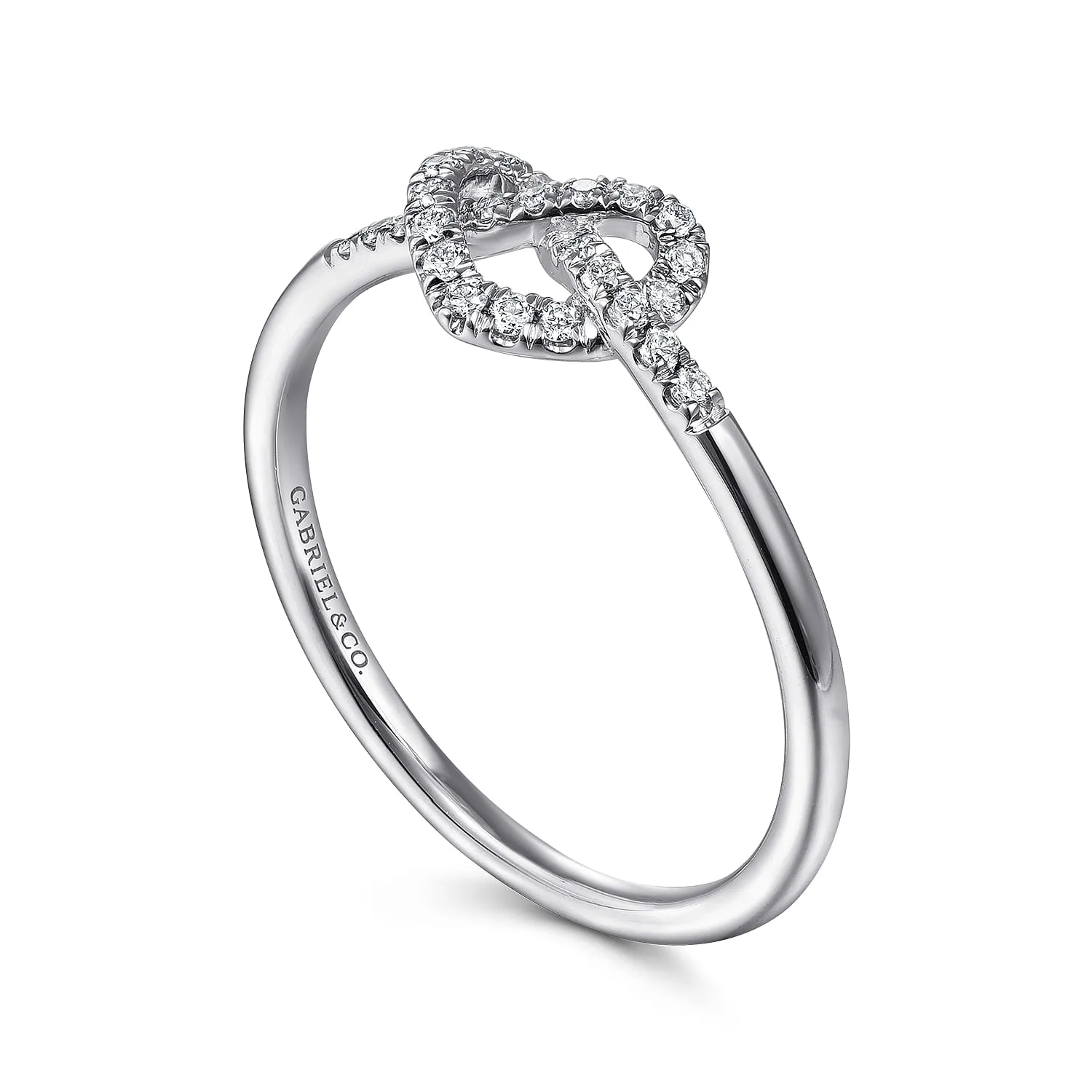 Diamond Pretzel Love Knot Promise Ring in 14K White Gold, photograph 3