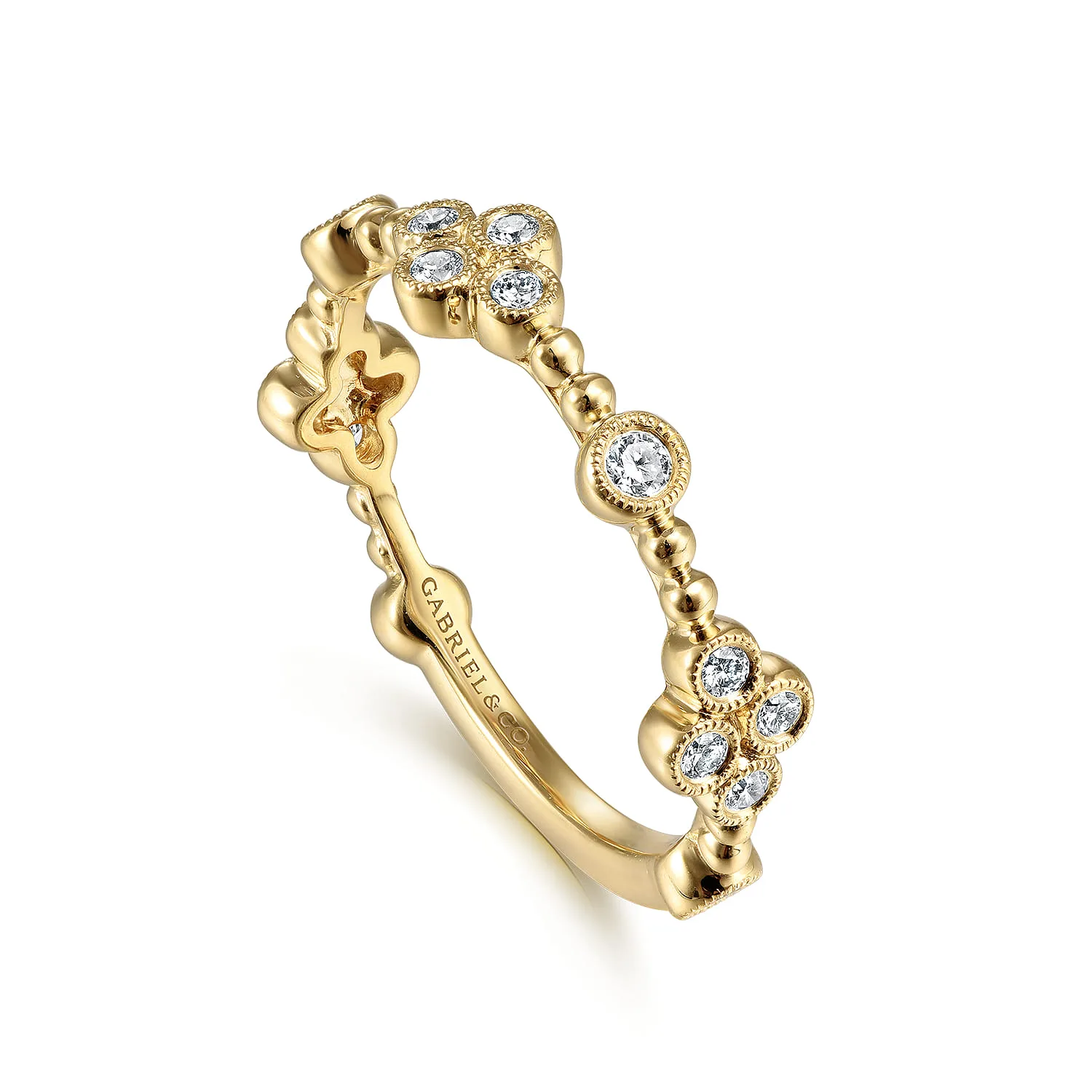 Bezel Set Diamond Quatrefoil Station Ring in 14K Yellow Gold, photograph 3
