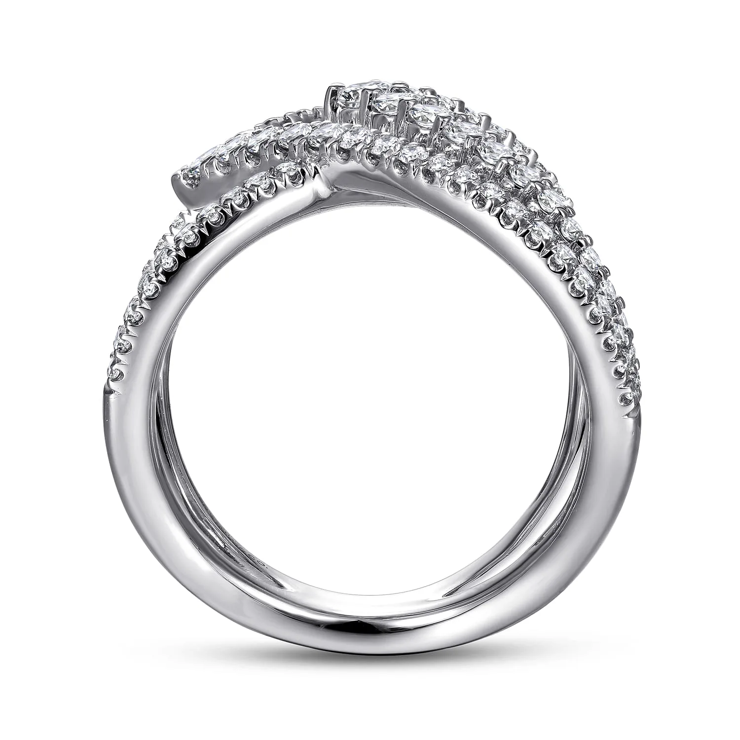 Wide Band Layered Diamond Ring in 14K White Gold, photograph 2