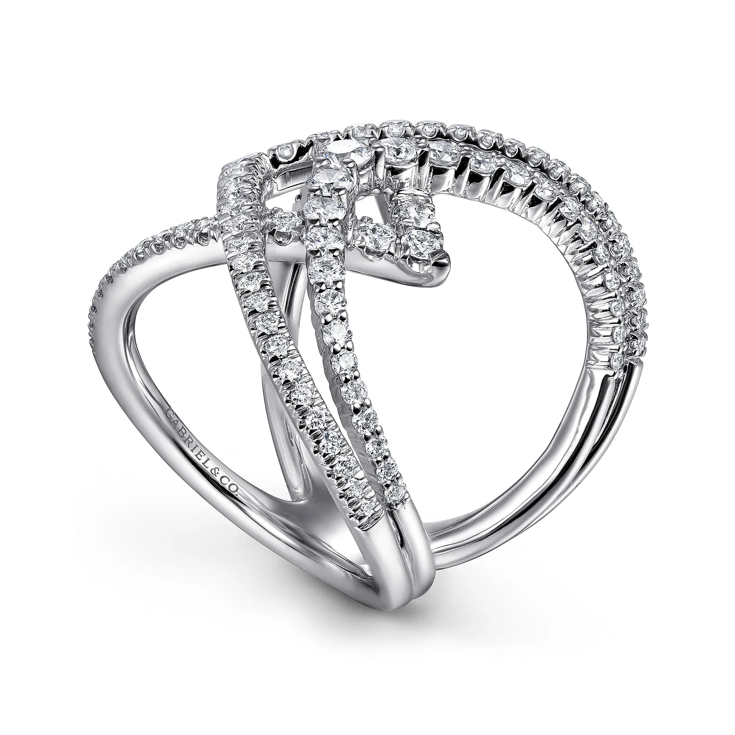 Wide Band Layered Diamond Ring in 14K White Gold, photograph 3