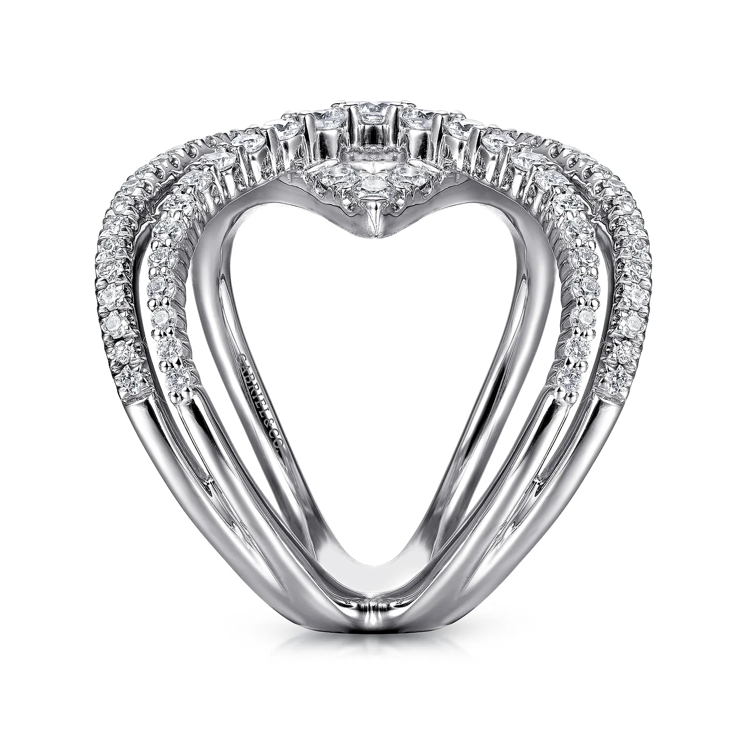 Wide Band Layered Diamond Ring in 14K White Gold, photograph 4