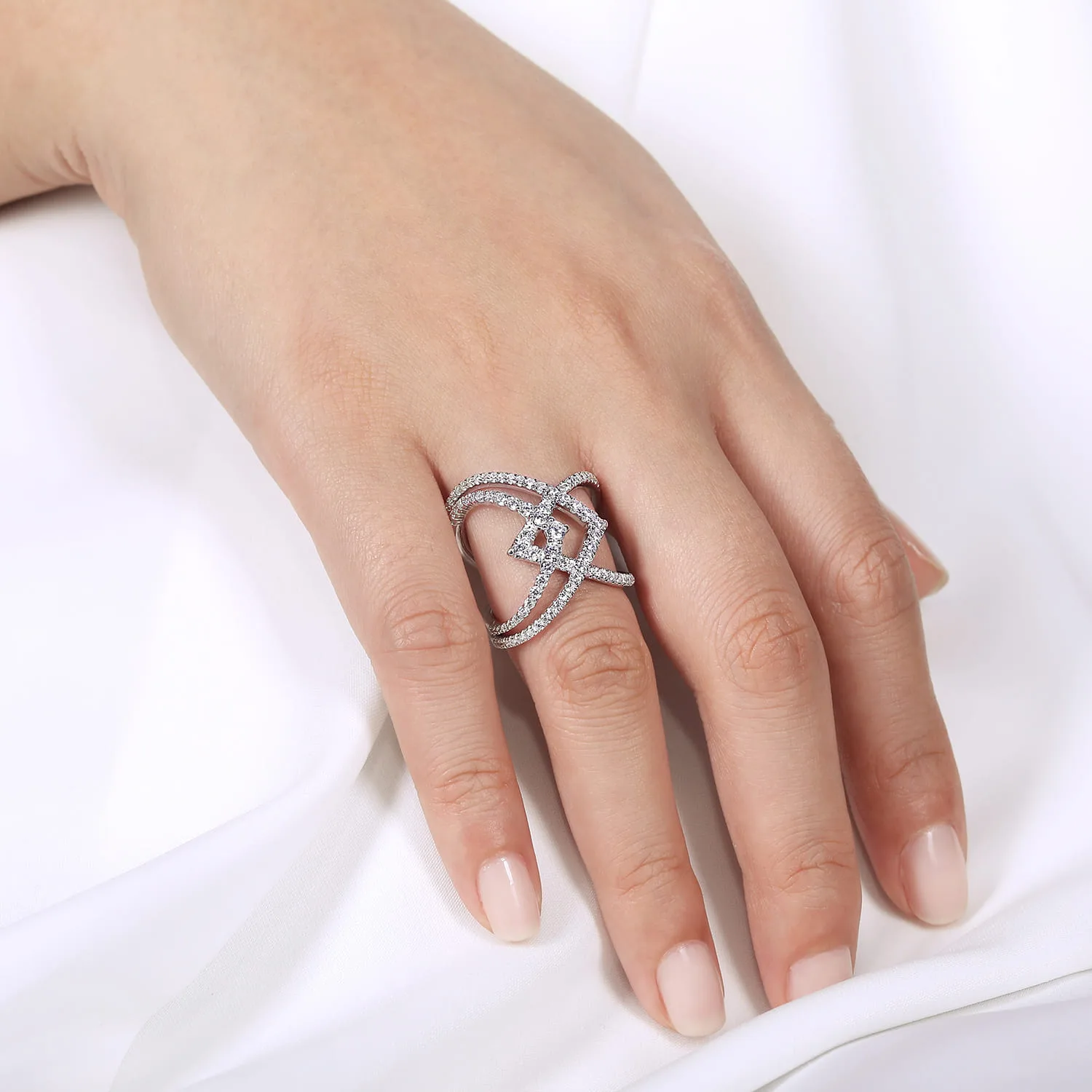 Wide Band Layered Diamond Ring in 14K White Gold, photograph 5