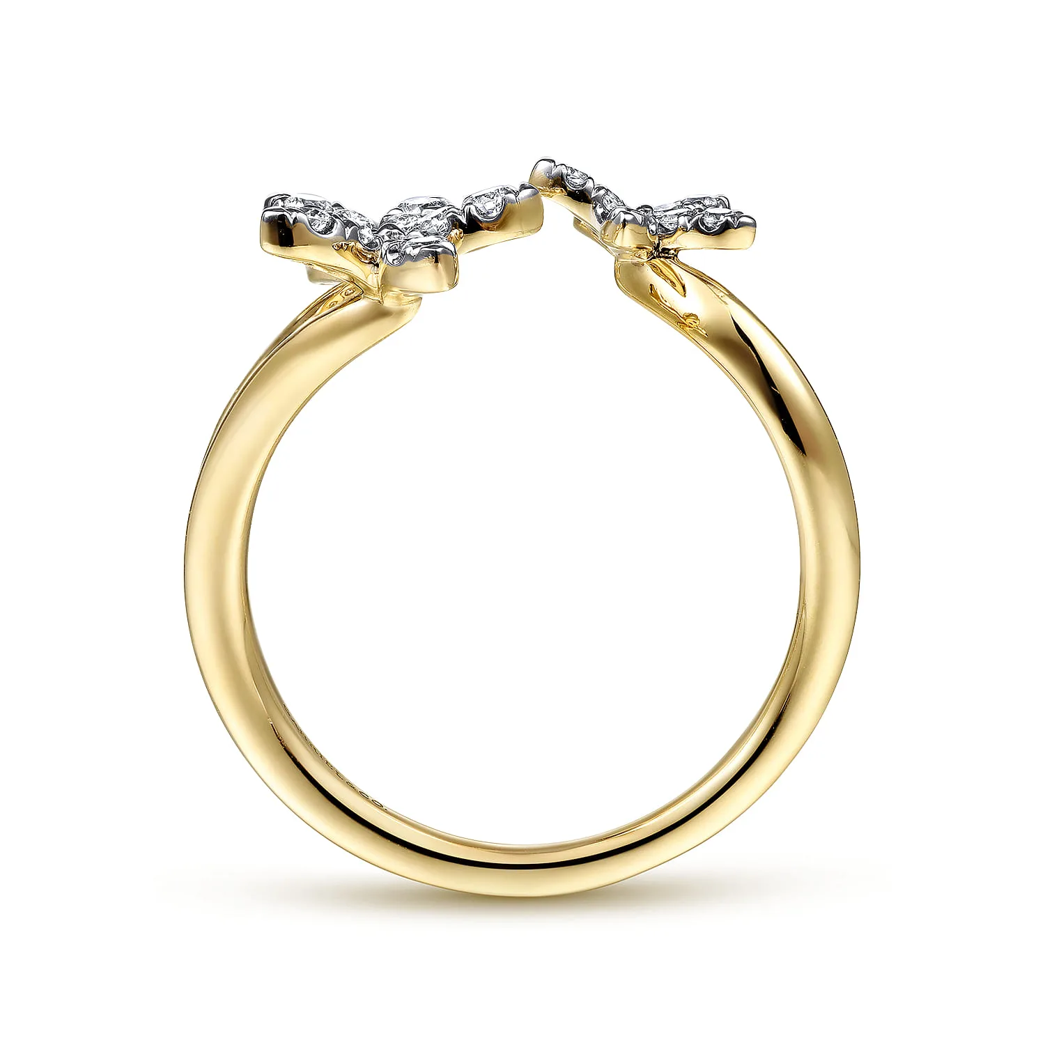 Pave Diamond Floral Open Ring in 14K Yellow Gold, photograph 2