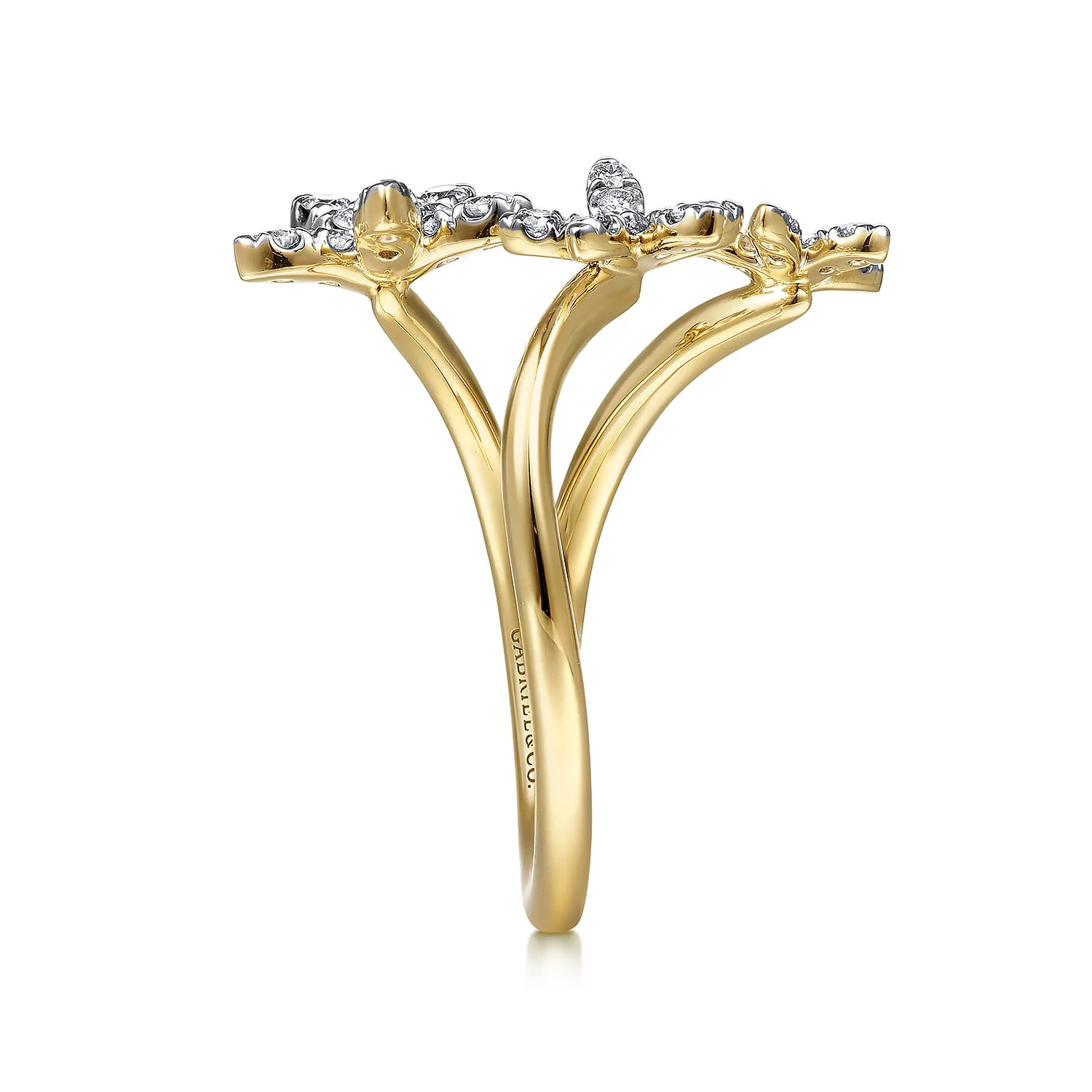 Pave Diamond Floral Open Ring in 14K Yellow Gold, photograph 4