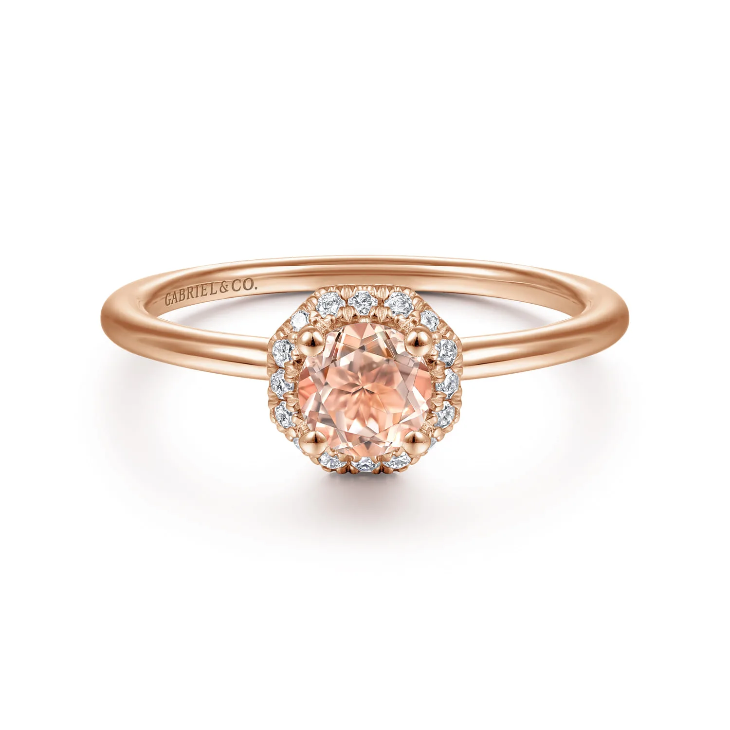 Octagonal Diamond Halo Round Morganite Promise Ring