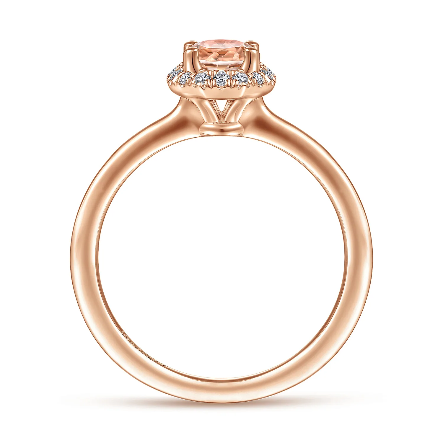 Octagonal Diamond Halo Round Morganite Promise Ring in 14K Rose Gold, photograph 2