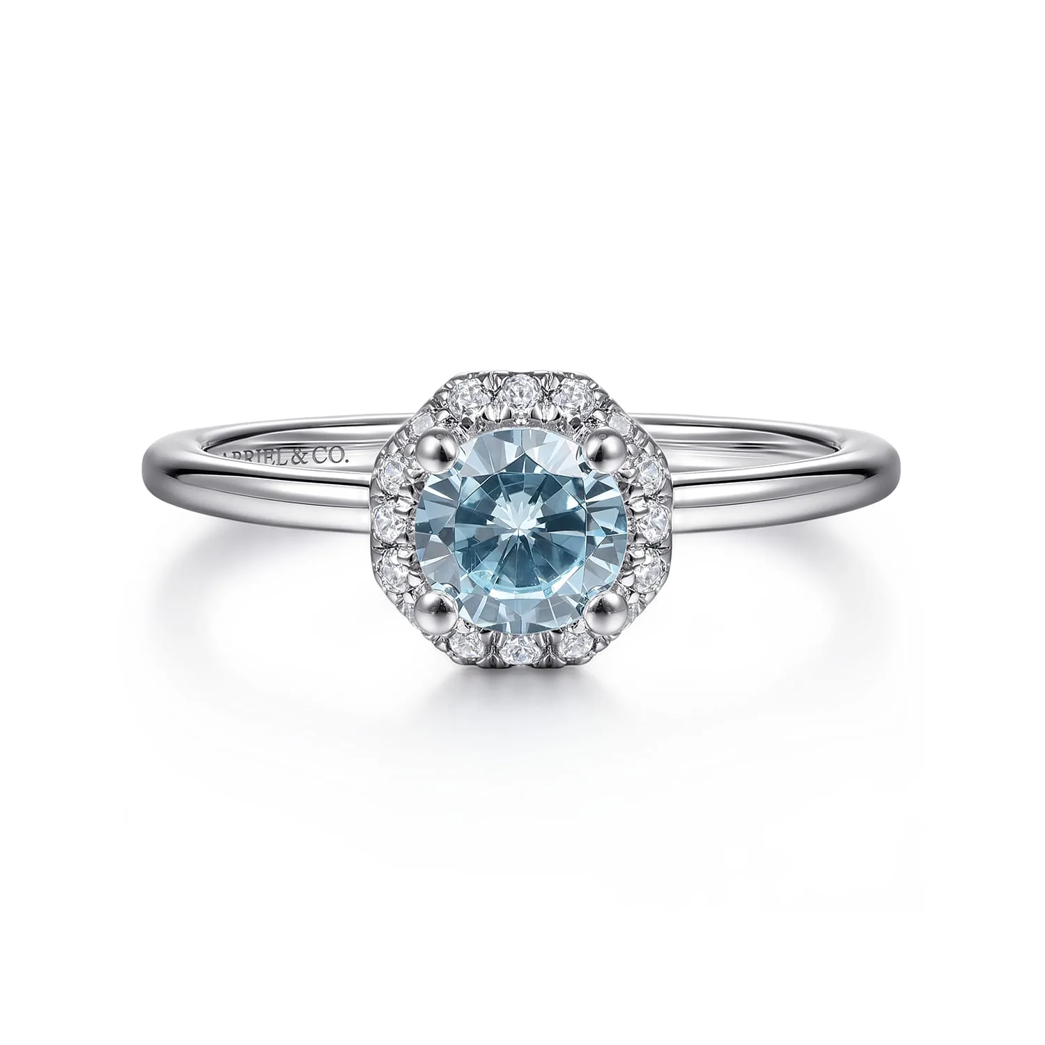 Octagonal Halo Aquamarine and Diamond Promise Ring