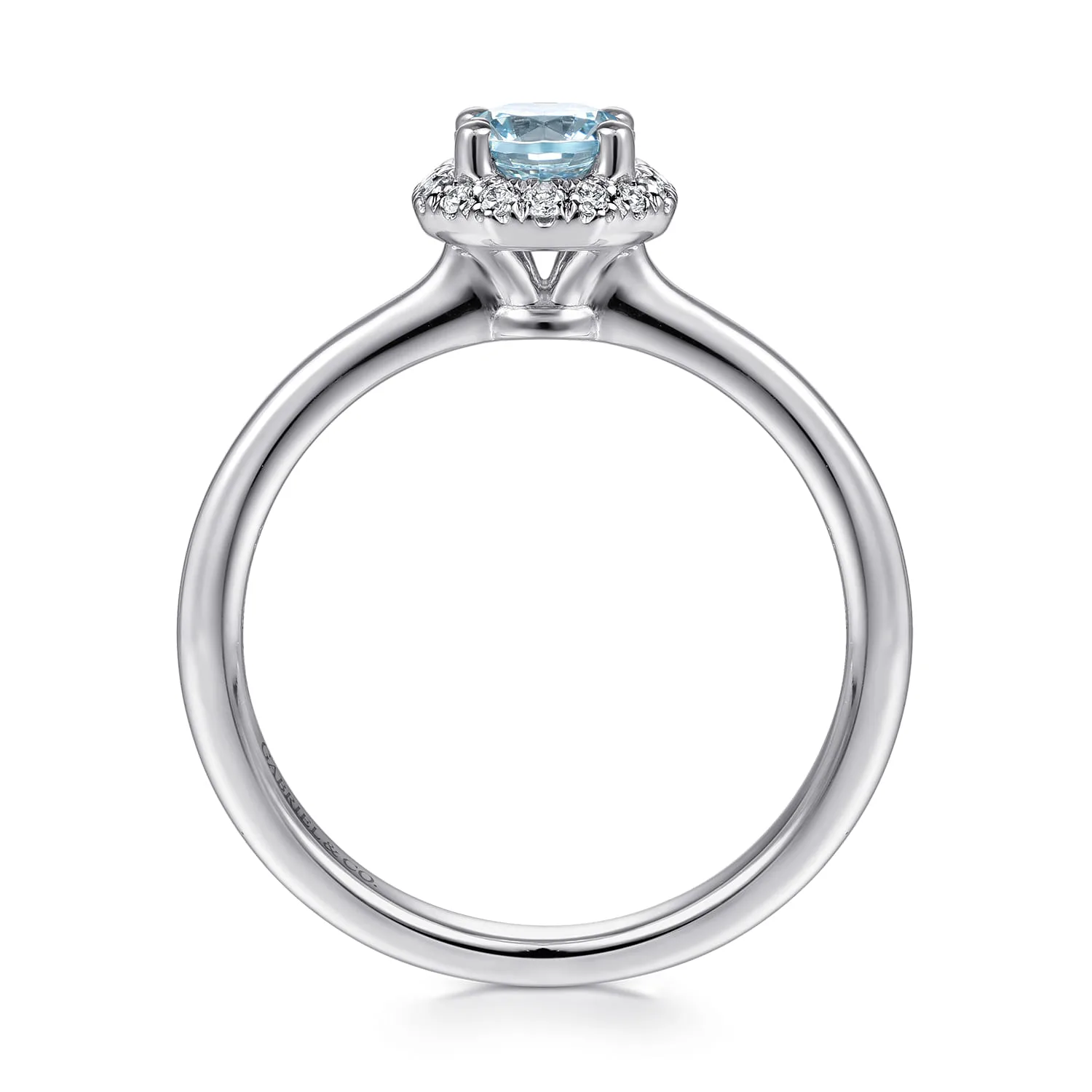 Octagonal Halo Aquamarine and Diamond Promise Ring in 14K White Gold, photograph 2