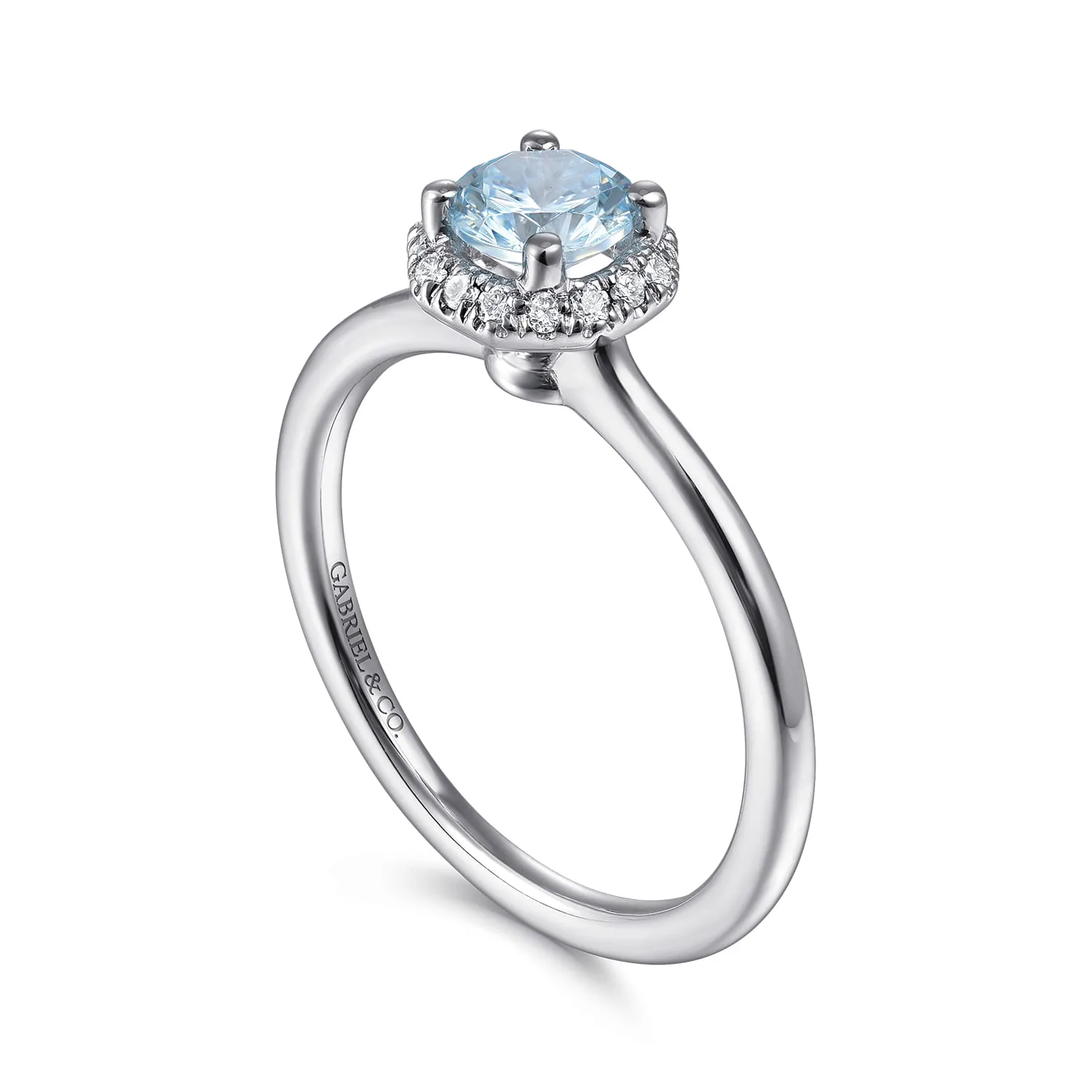 Octagonal Halo Aquamarine and Diamond Promise Ring in 14K White Gold, photograph 3