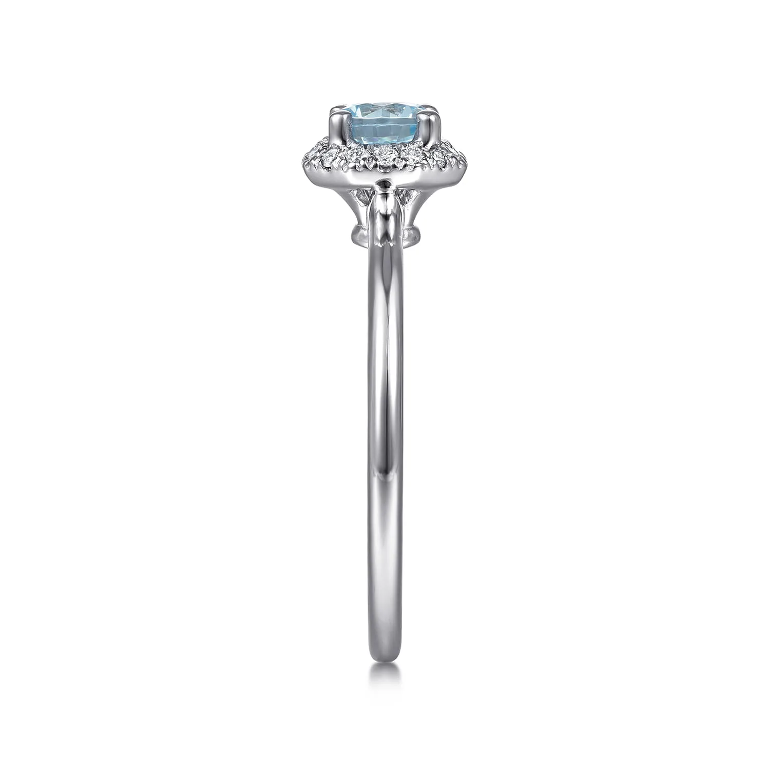 Octagonal Halo Aquamarine and Diamond Promise Ring in 14K White Gold, photograph 4