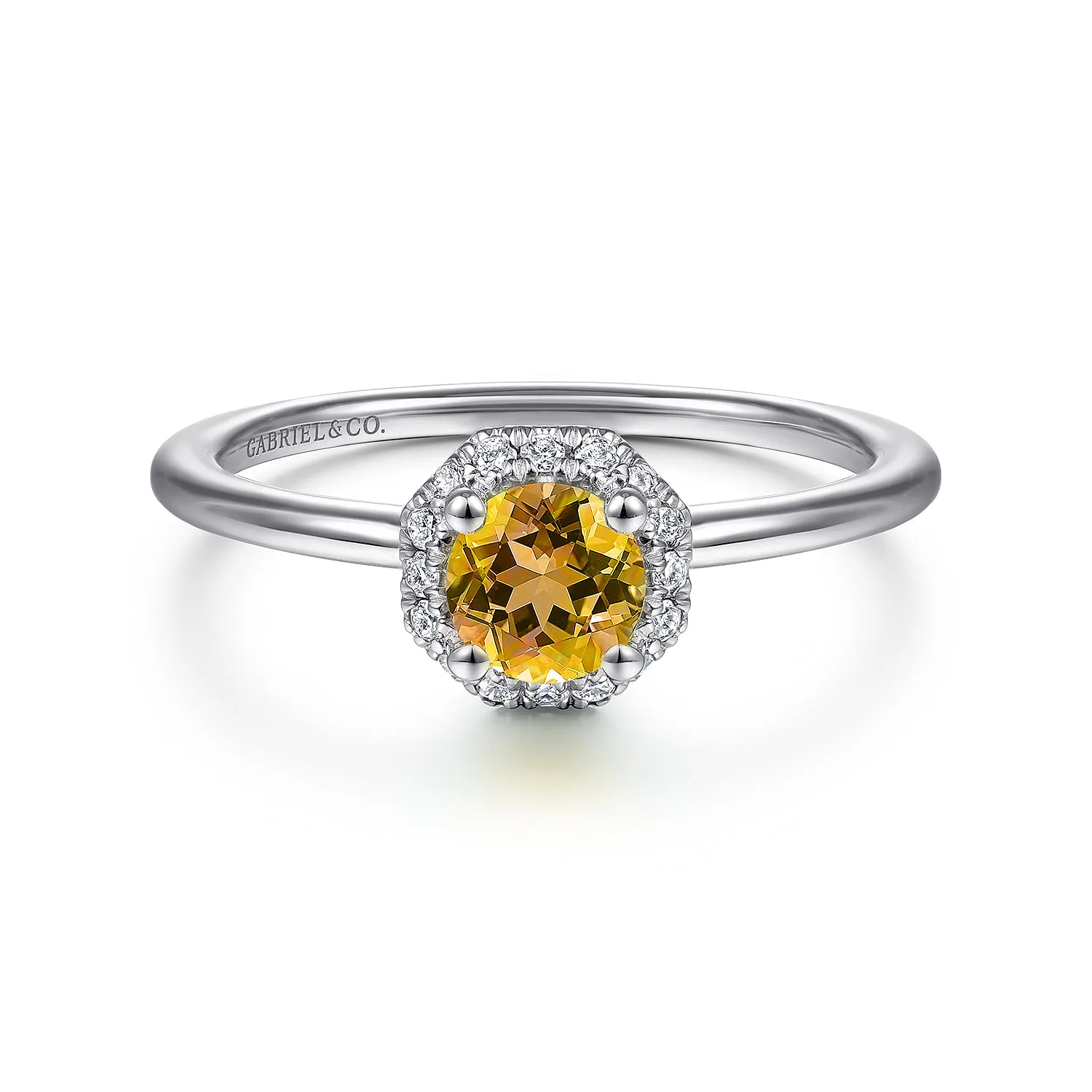 Octagonal Halo Citrine and Diamond Promise Ring