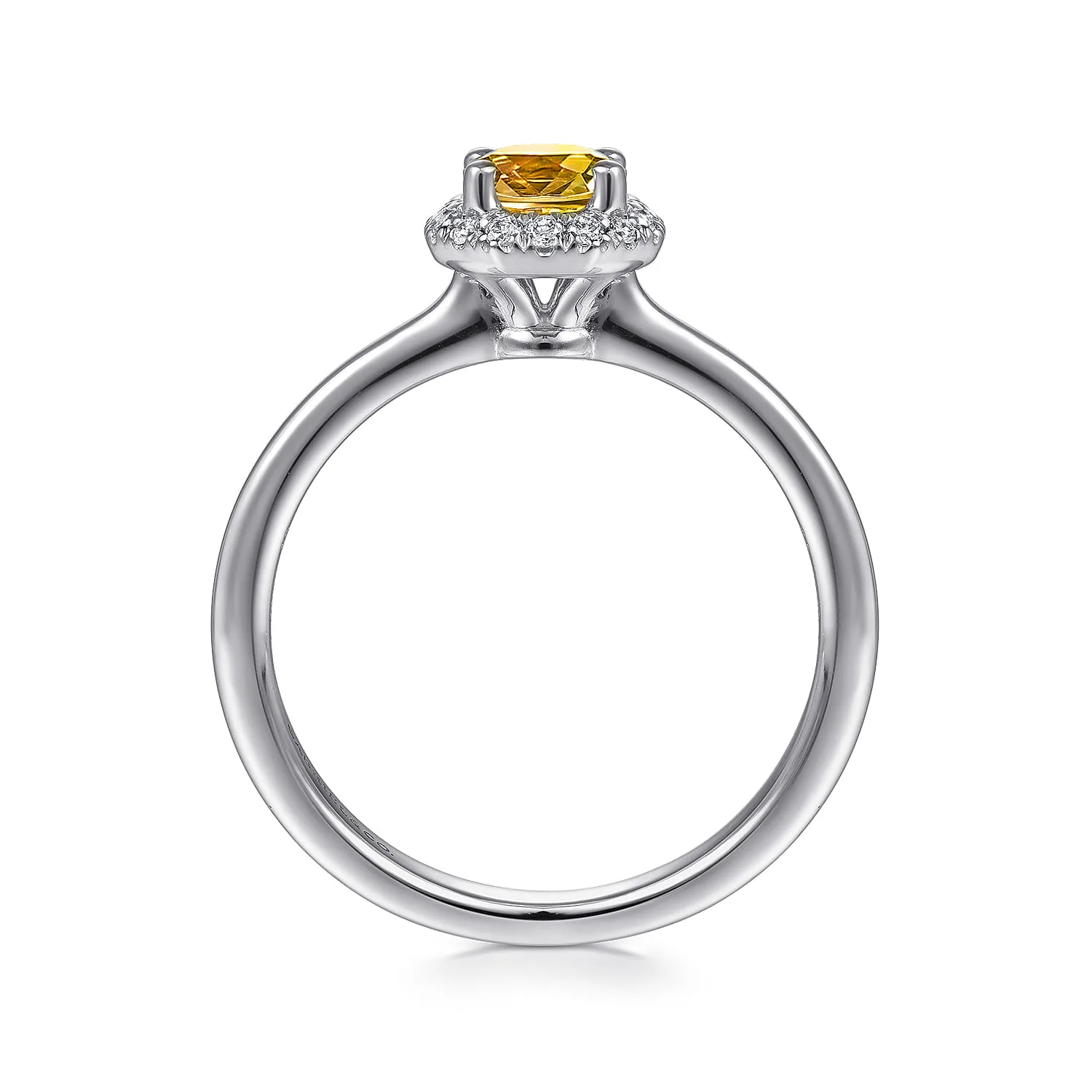Octagonal Halo Citrine and Diamond Promise Ring in 14K White Gold, photograph 2