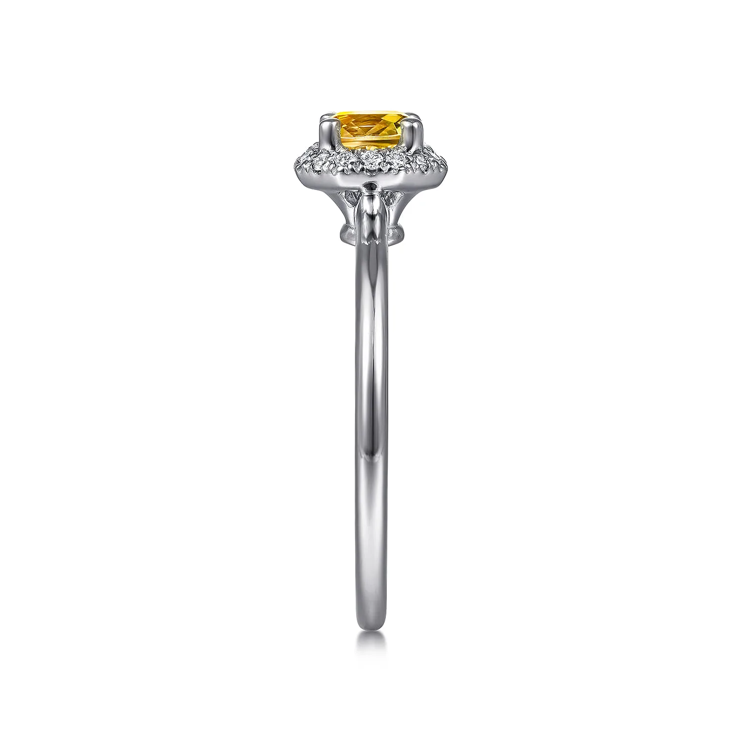 Octagonal Halo Citrine and Diamond Promise Ring in 14K White Gold, photograph 4
