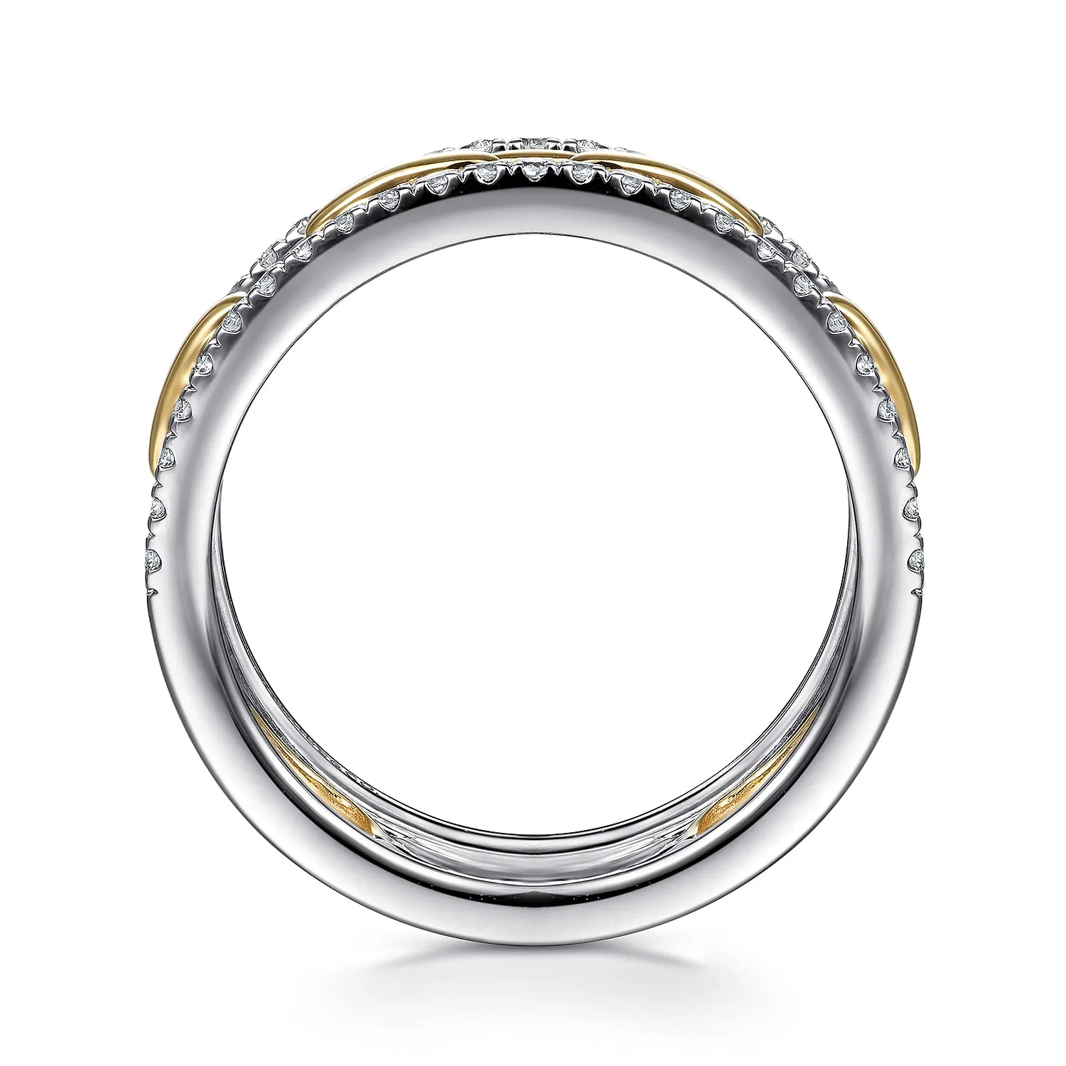 Chain Link Diamond Border Ring in 14K White/Yellow Gold, photograph 2