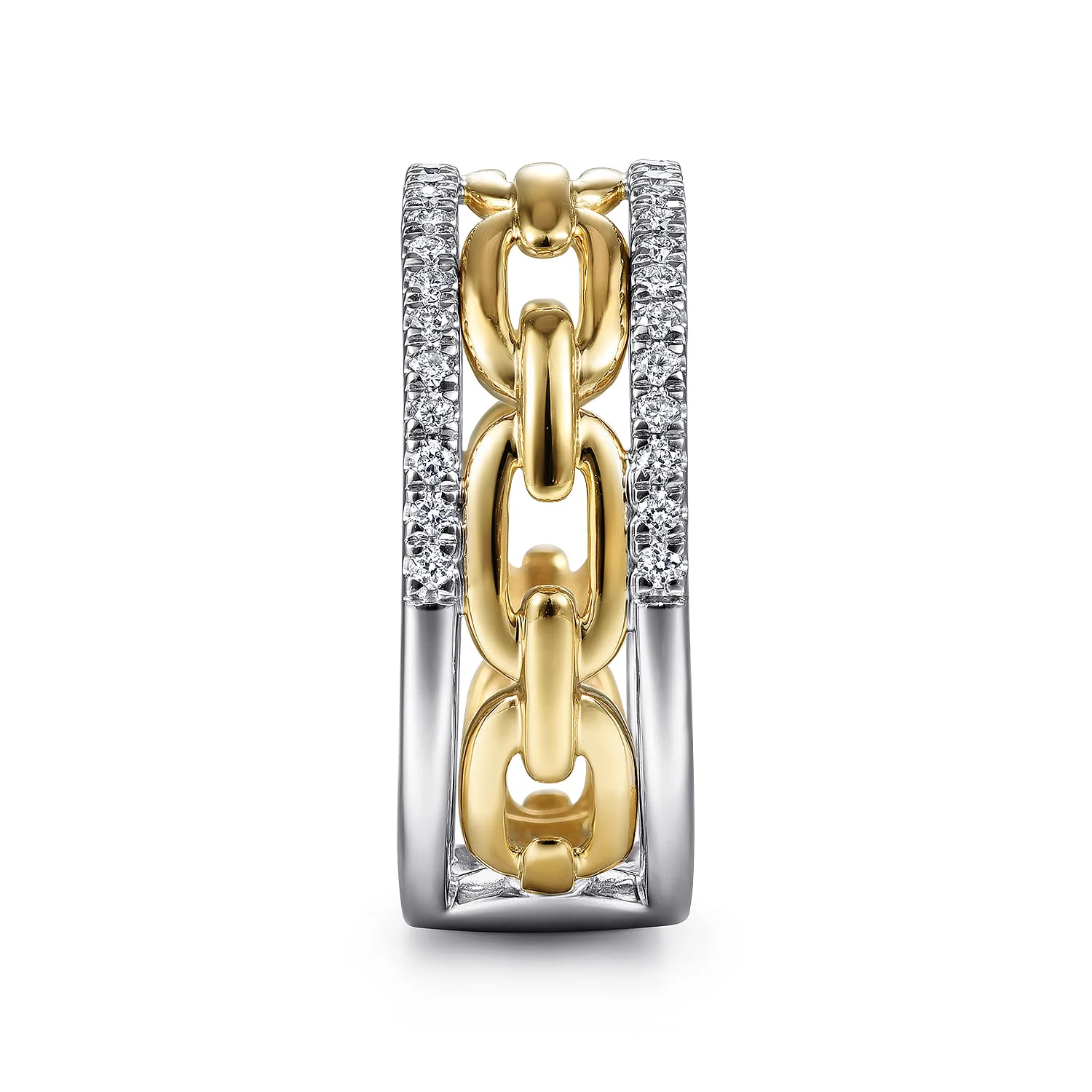 Chain Link Diamond Border Ring in 14K White/Yellow Gold, photograph 4