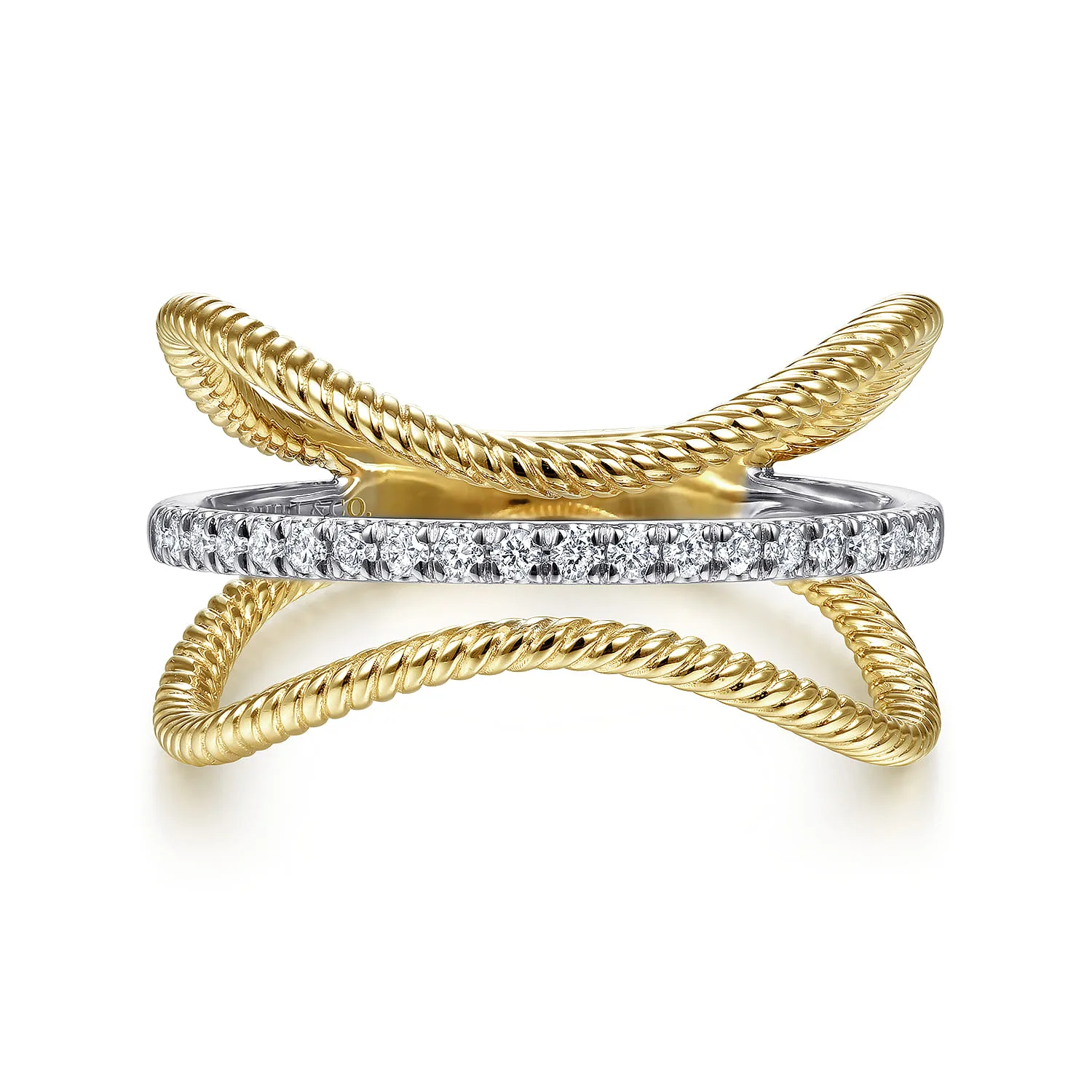 Twisted Rope Three Row Curving Diamond Ring