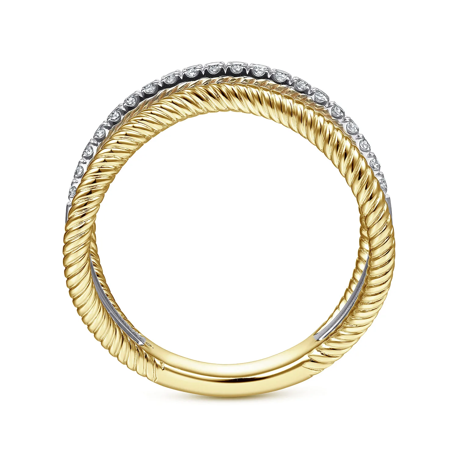 Twisted Rope Three Row Curving Diamond Ring in 14K White/Yellow Gold, photograph 2