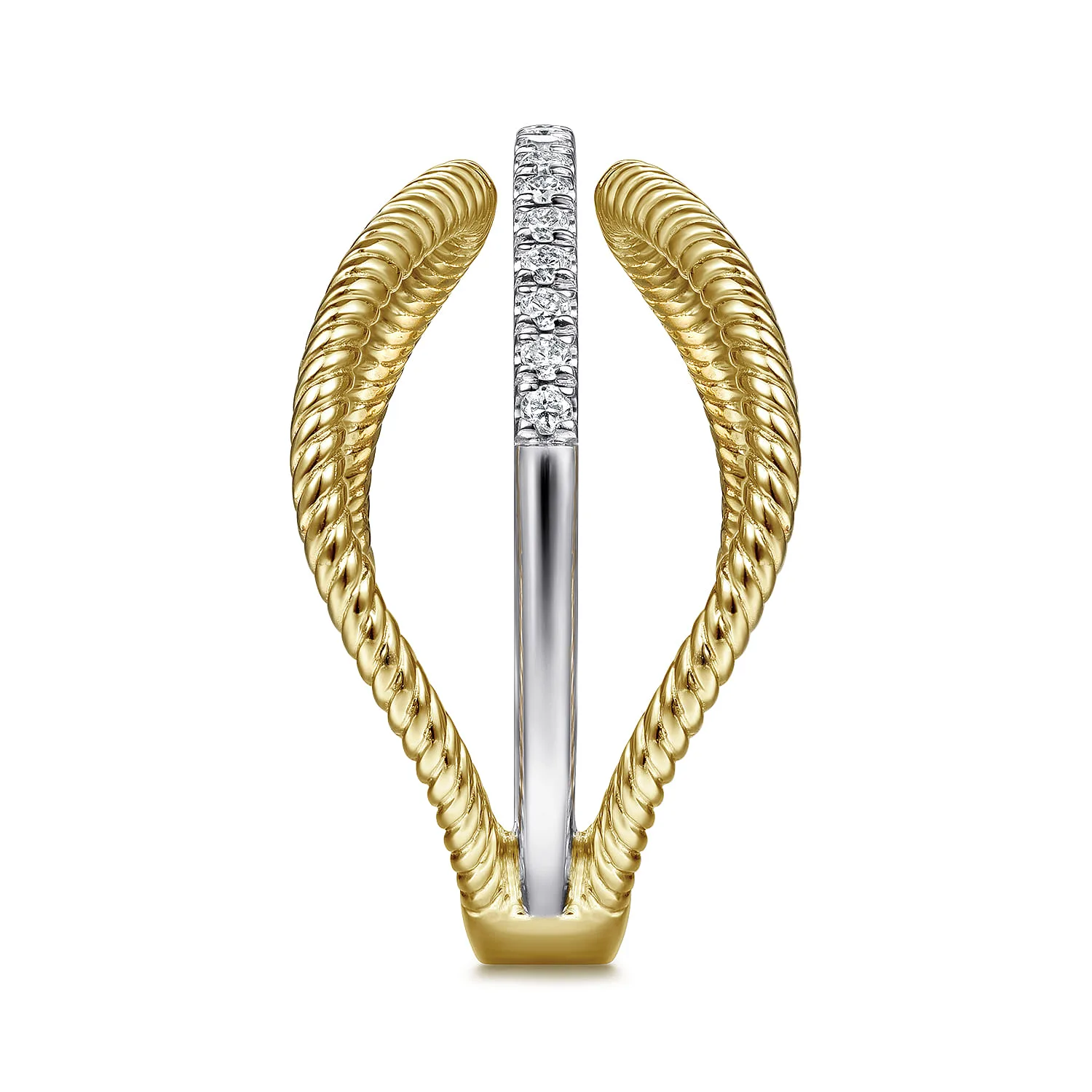 Twisted Rope Three Row Curving Diamond Ring in 14K White/Yellow Gold, photograph 4