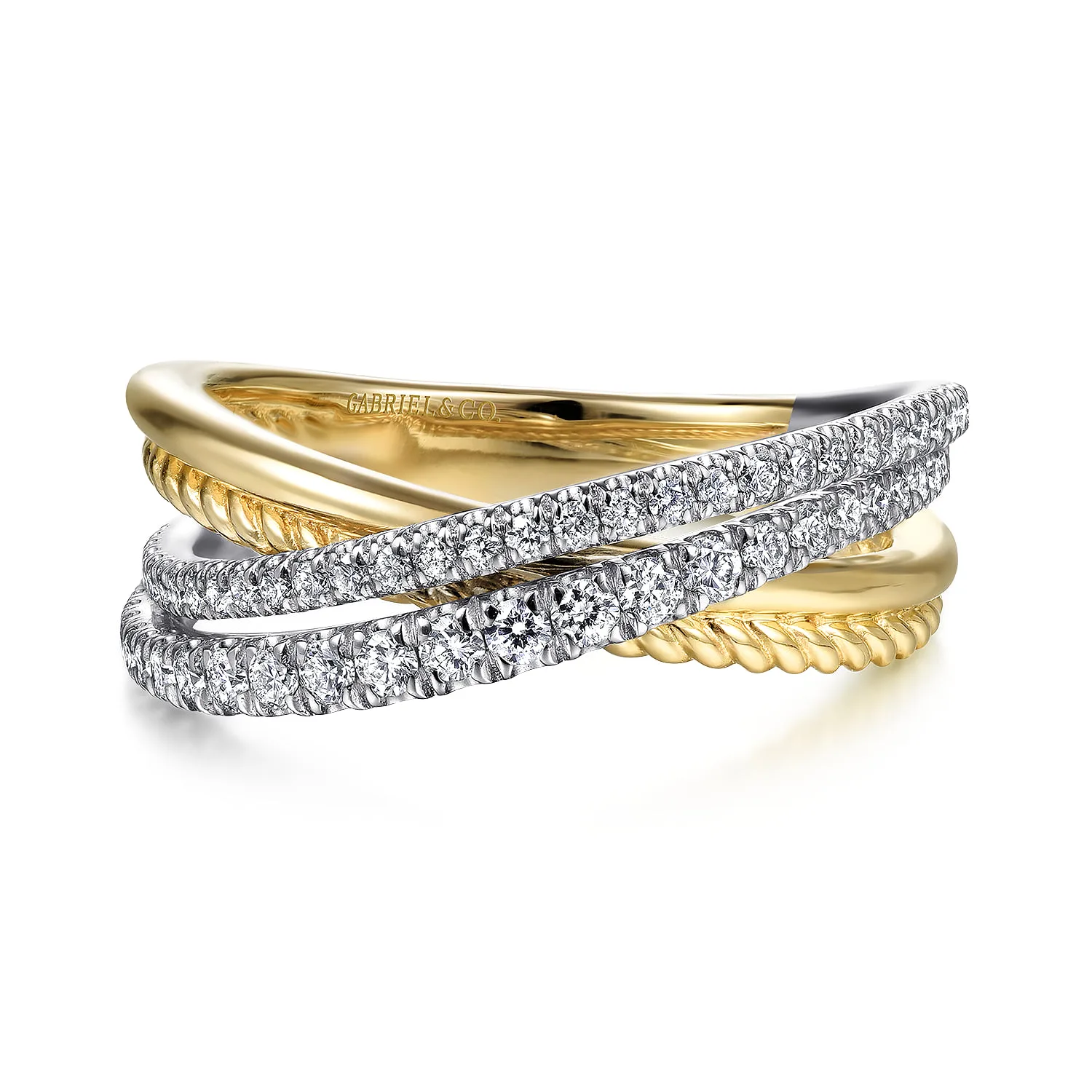 Twisted Rope and Diamond Criss Cross Ring