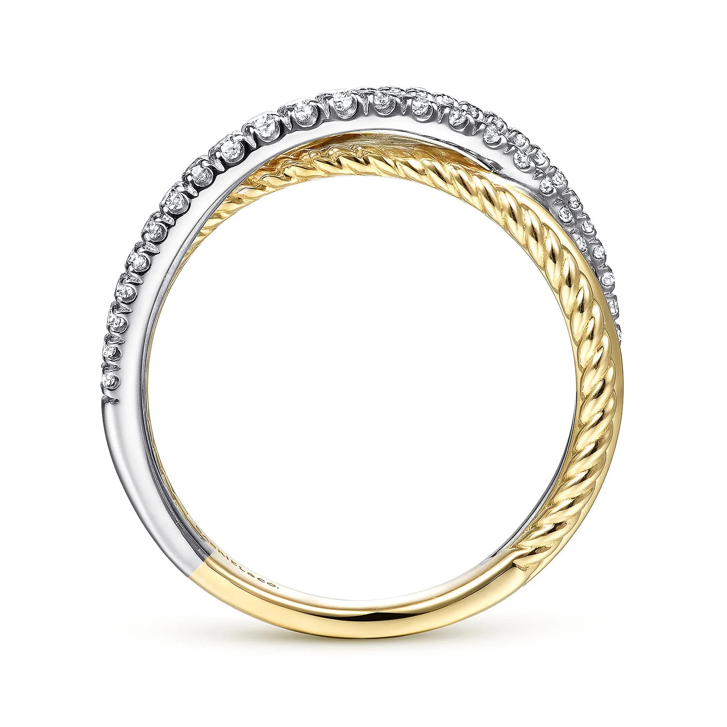 Twisted Rope and Diamond Criss Cross Ring in 14K White/Yellow Gold, photograph 2