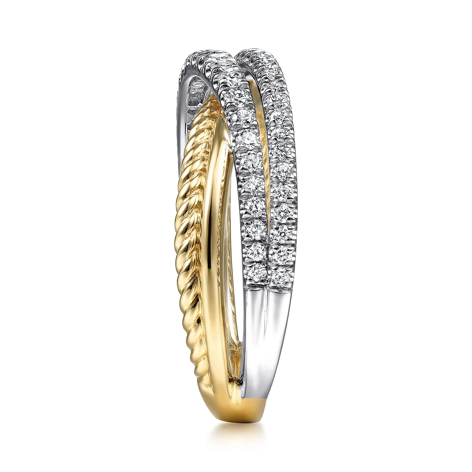 Twisted Rope and Diamond Criss Cross Ring in 14K White/Yellow Gold, photograph 4