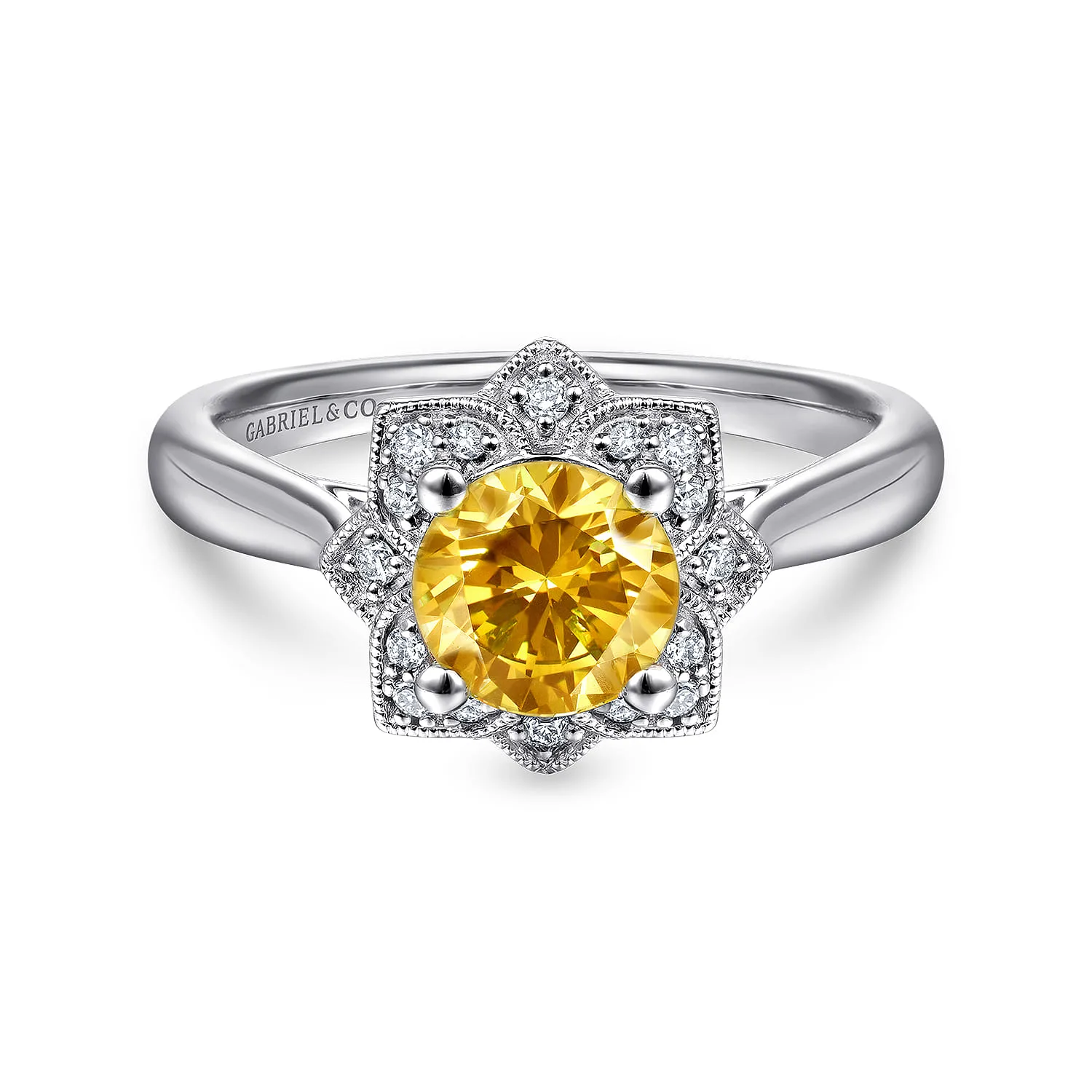 Vintage Halo Citrine and Diamond Promise Ring