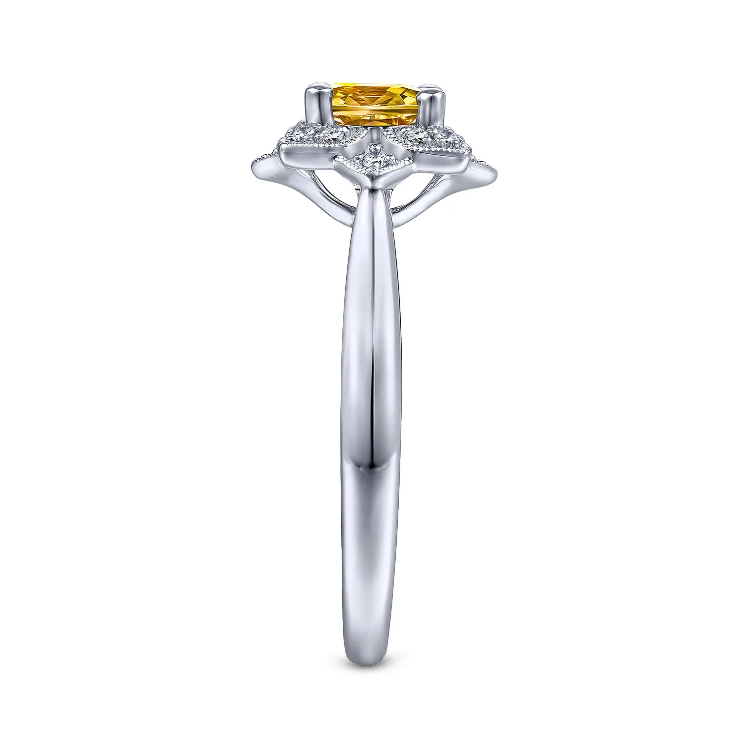 Vintage Halo Citrine and Diamond Promise Ring in 14K White Gold, photograph 4