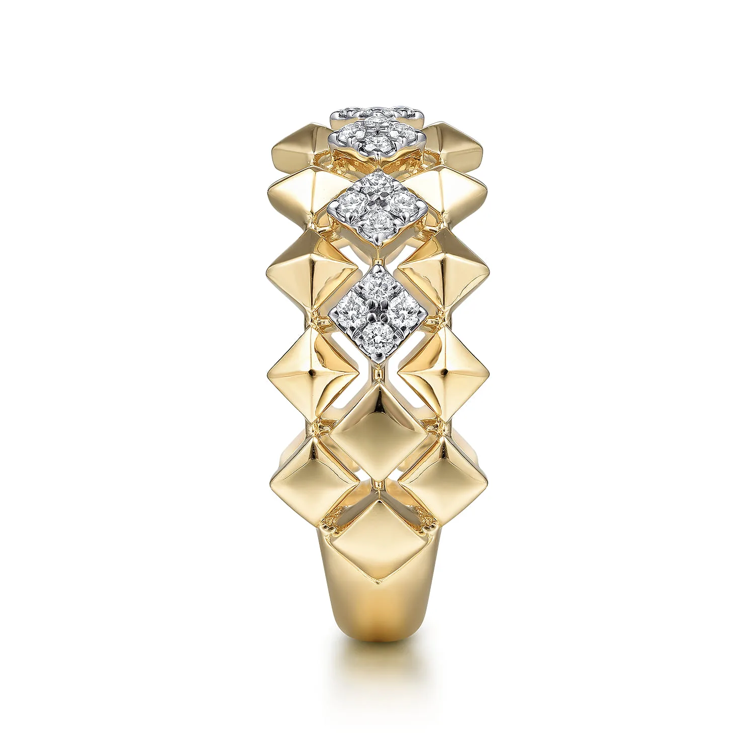 Geometric Diamond Station Grommet Ring in 14K Yellow Gold, photograph 4