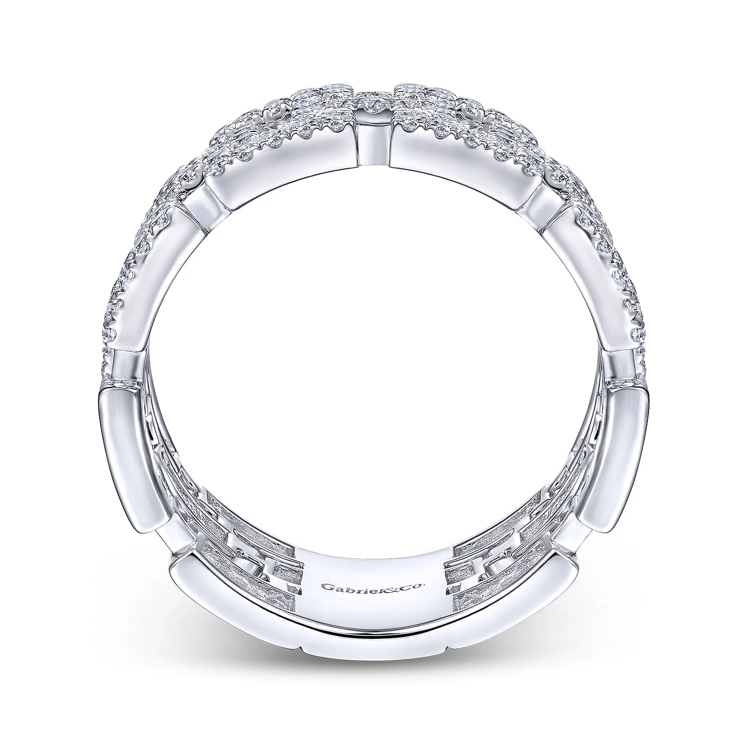 Layered Wide Band Diamond Ring in 14K White Gold, photograph 2