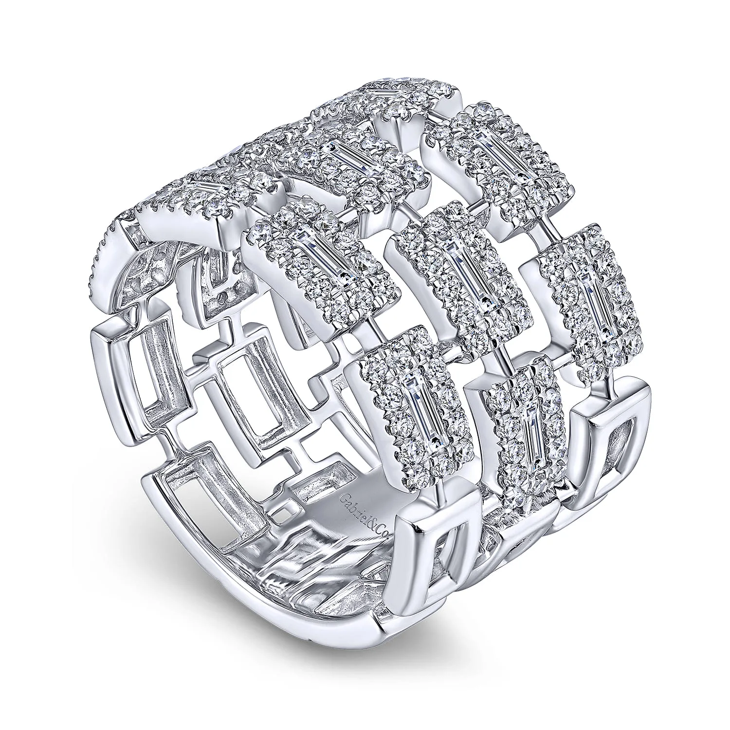 Layered Wide Band Diamond Ring in 14K White Gold, photograph 3