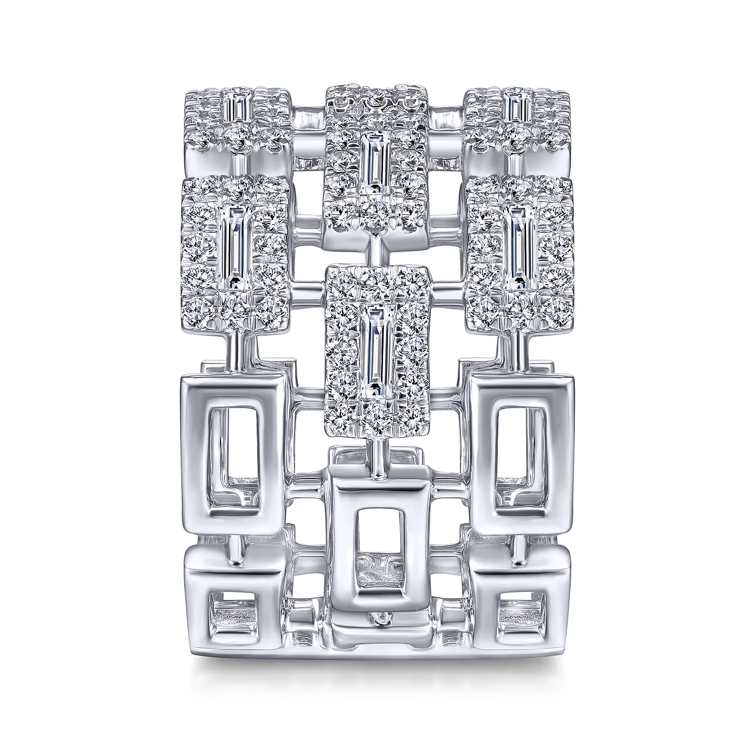 Layered Wide Band Diamond Ring in 14K White Gold, photograph 4