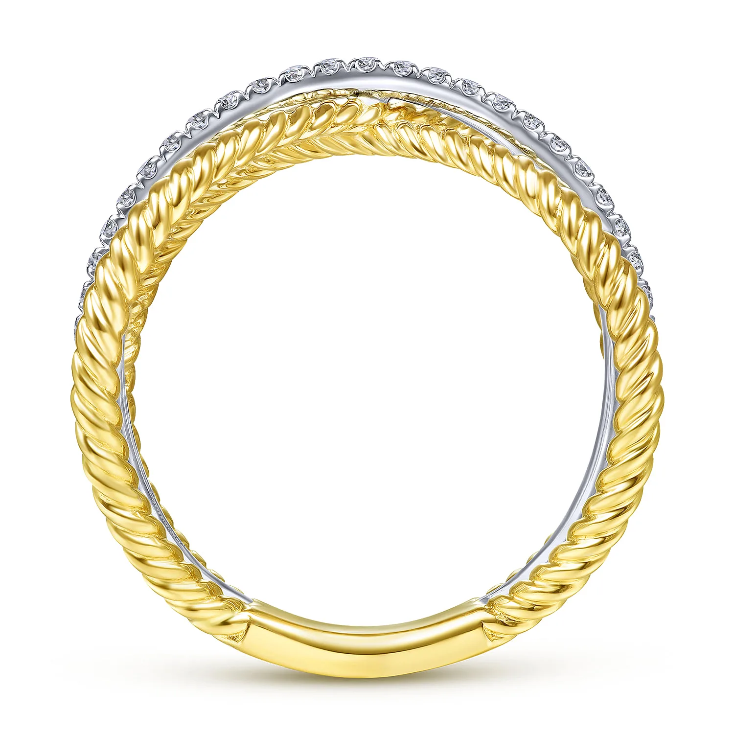 Twisted Criss Cross X Shaped Diamond Ring in 14K White/Yellow Gold, photograph 2