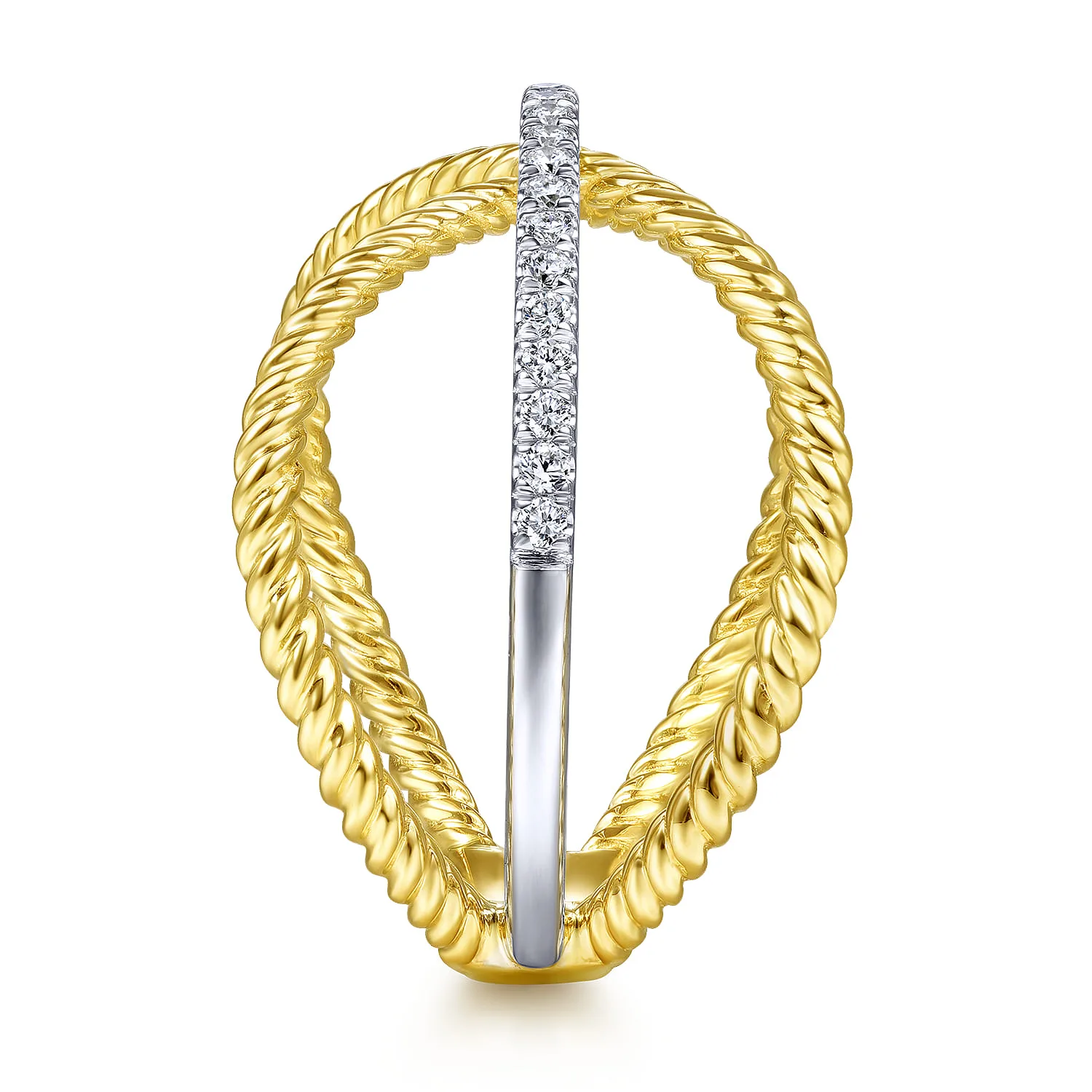 Twisted Criss Cross X Shaped Diamond Ring in 14K White/Yellow Gold, photograph 4