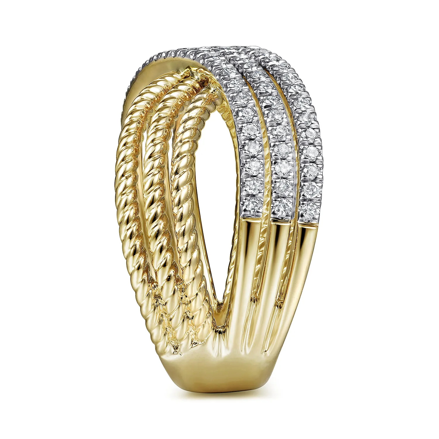 Twisted Rope and Diamond Criss Cross Ring in 14K Yellow Gold, photograph 4
