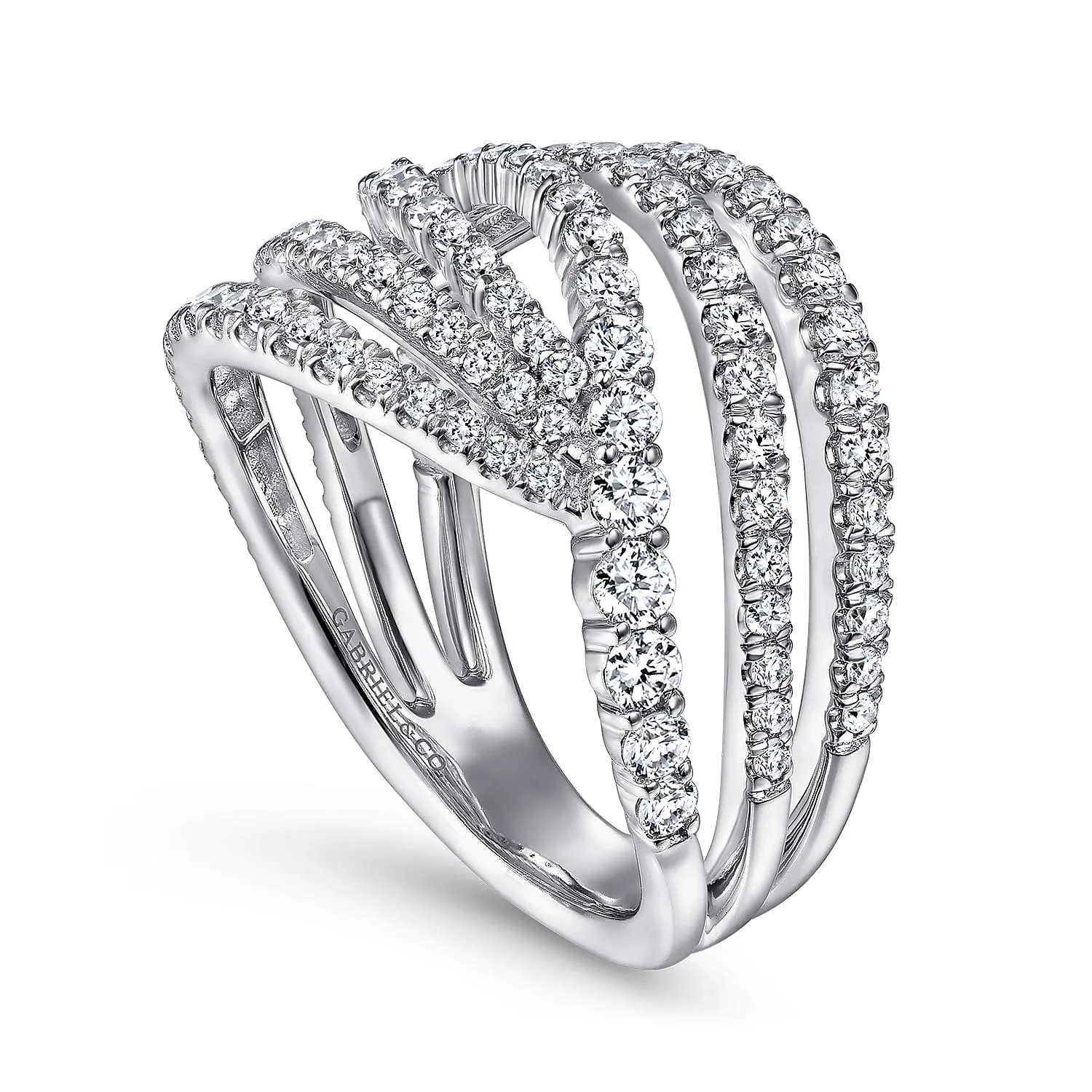 Diamond Bypass Multi Row Ring in 14K White Gold, photograph 3