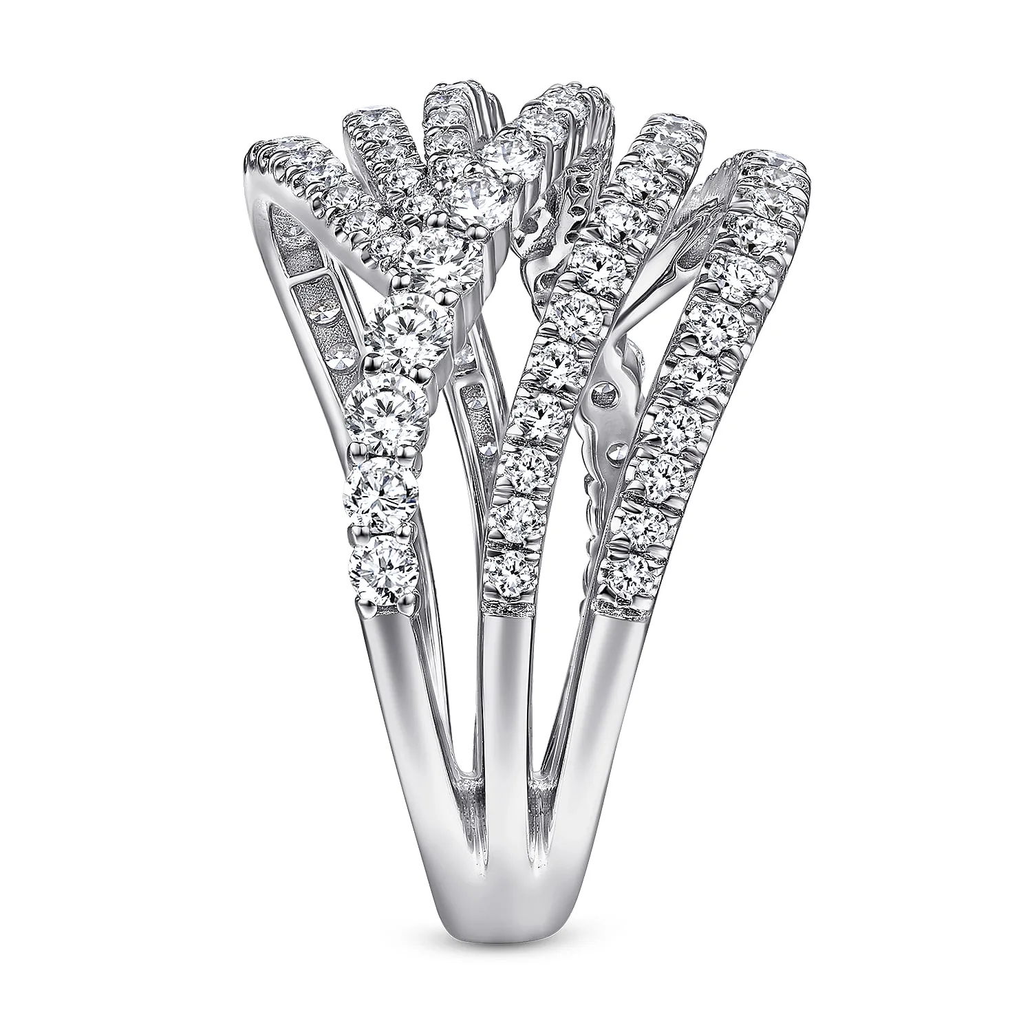 Diamond Bypass Multi Row Ring in 14K White Gold, photograph 4