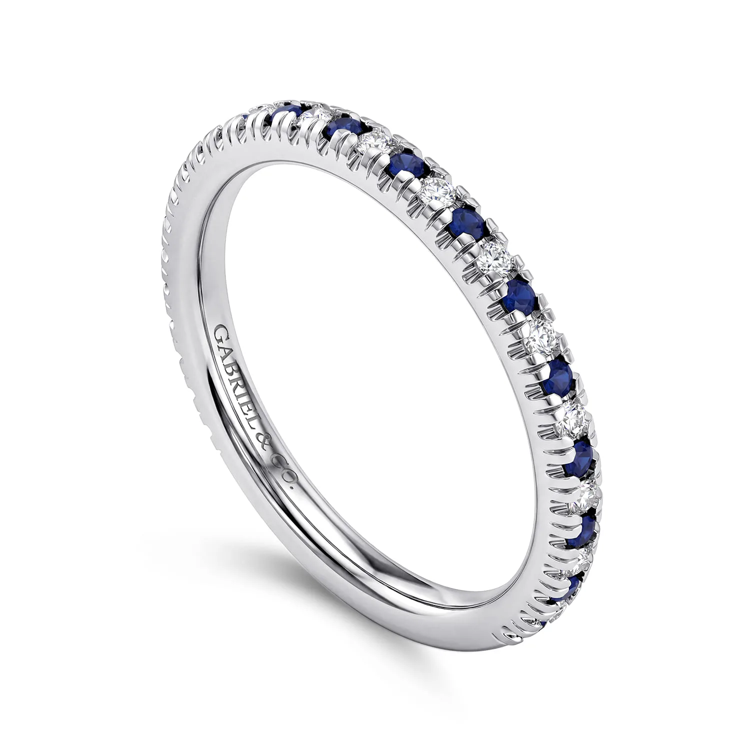 Sapphire and Diamond Stackable Band in 14K White Gold, photograph 3