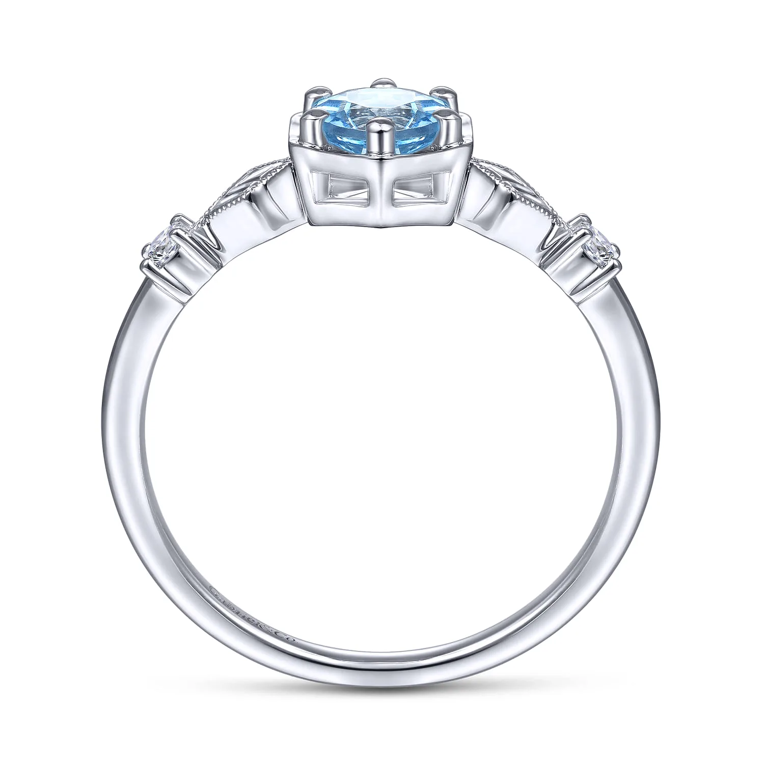 Hexagonal Blue Topaz Diamond Promise Ring in 14K White Gold, photograph 2