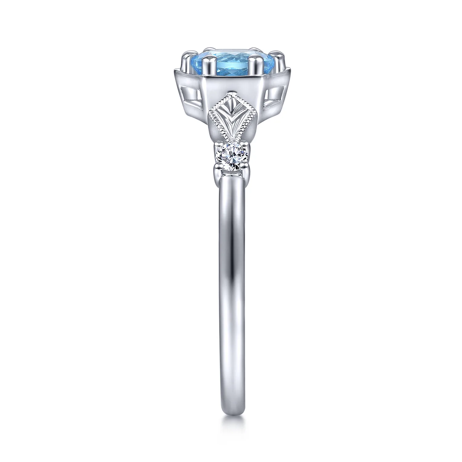 Hexagonal Blue Topaz Diamond Promise Ring in 14K White Gold, photograph 4
